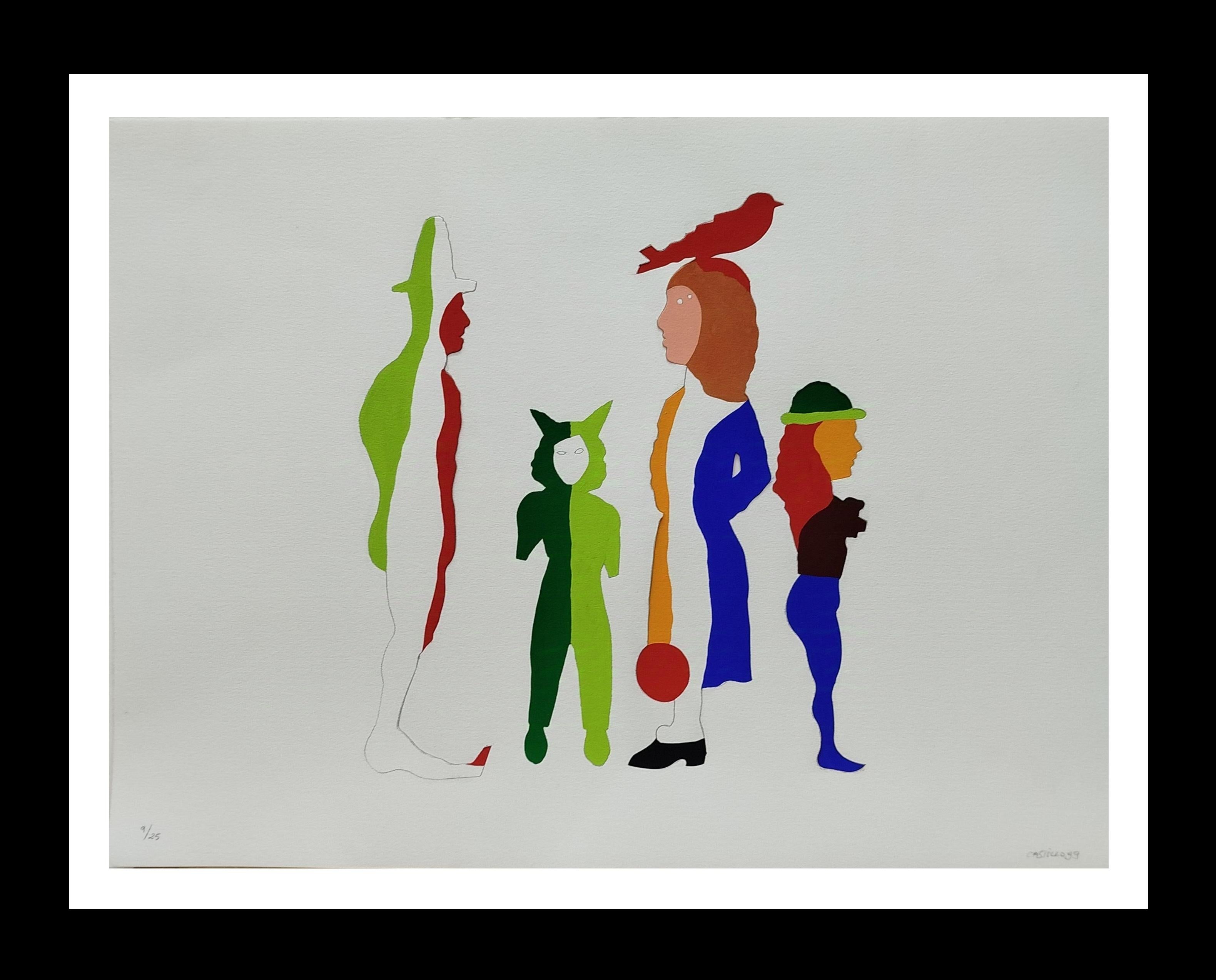 Castillo 9 Compañeros expressionniste abstrait litografia - Gris Abstract Painting par Jorge Castillo