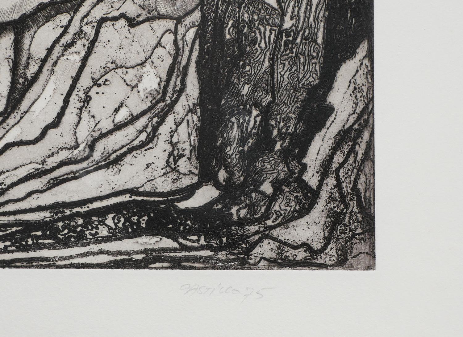 Abstrakte schwarze und weiße figurative Radierung, Auflage 98/200 im Angebot 7