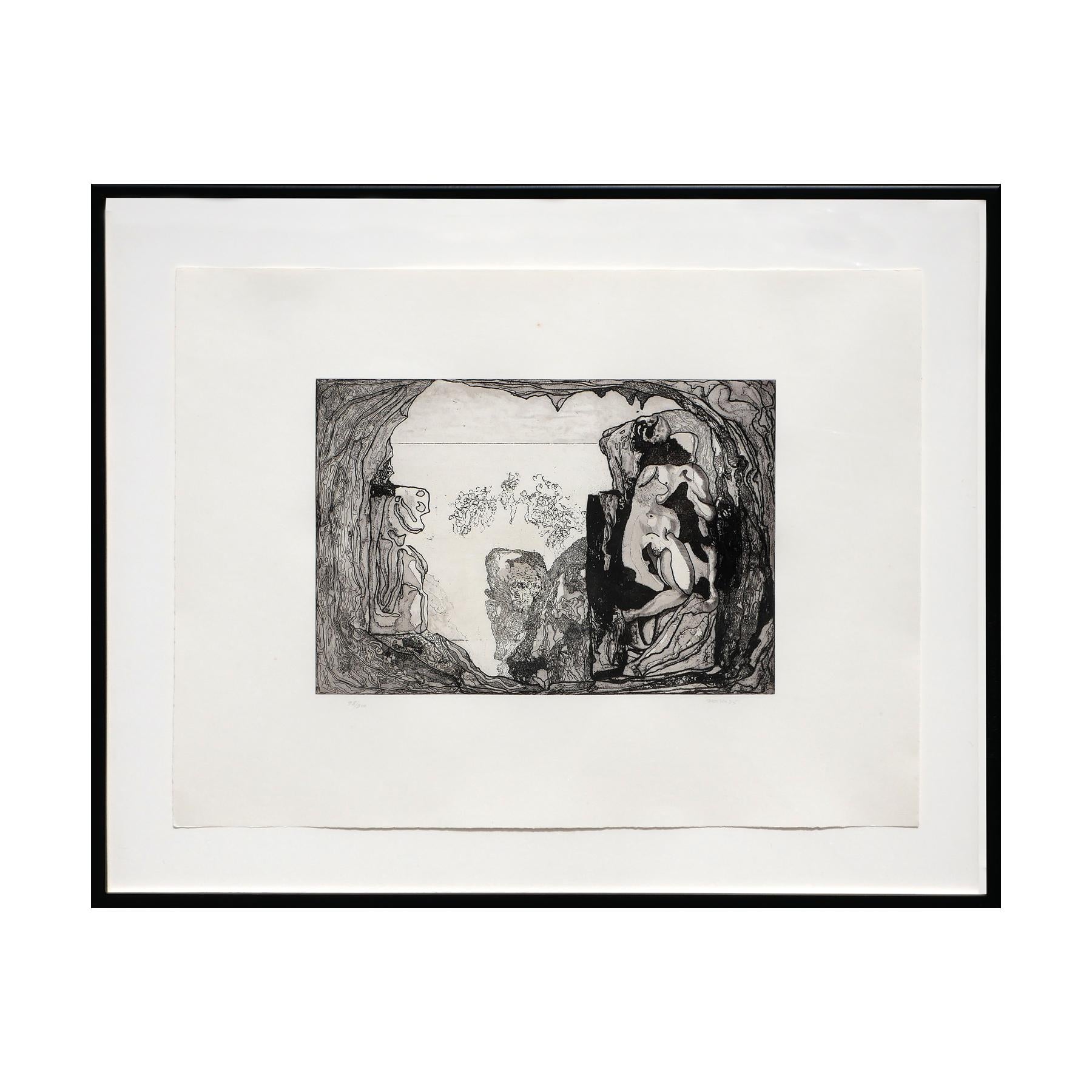Abstrakte schwarze und weiße figurative Radierung, Auflage 98/200 – Print von Jorge Castillo
