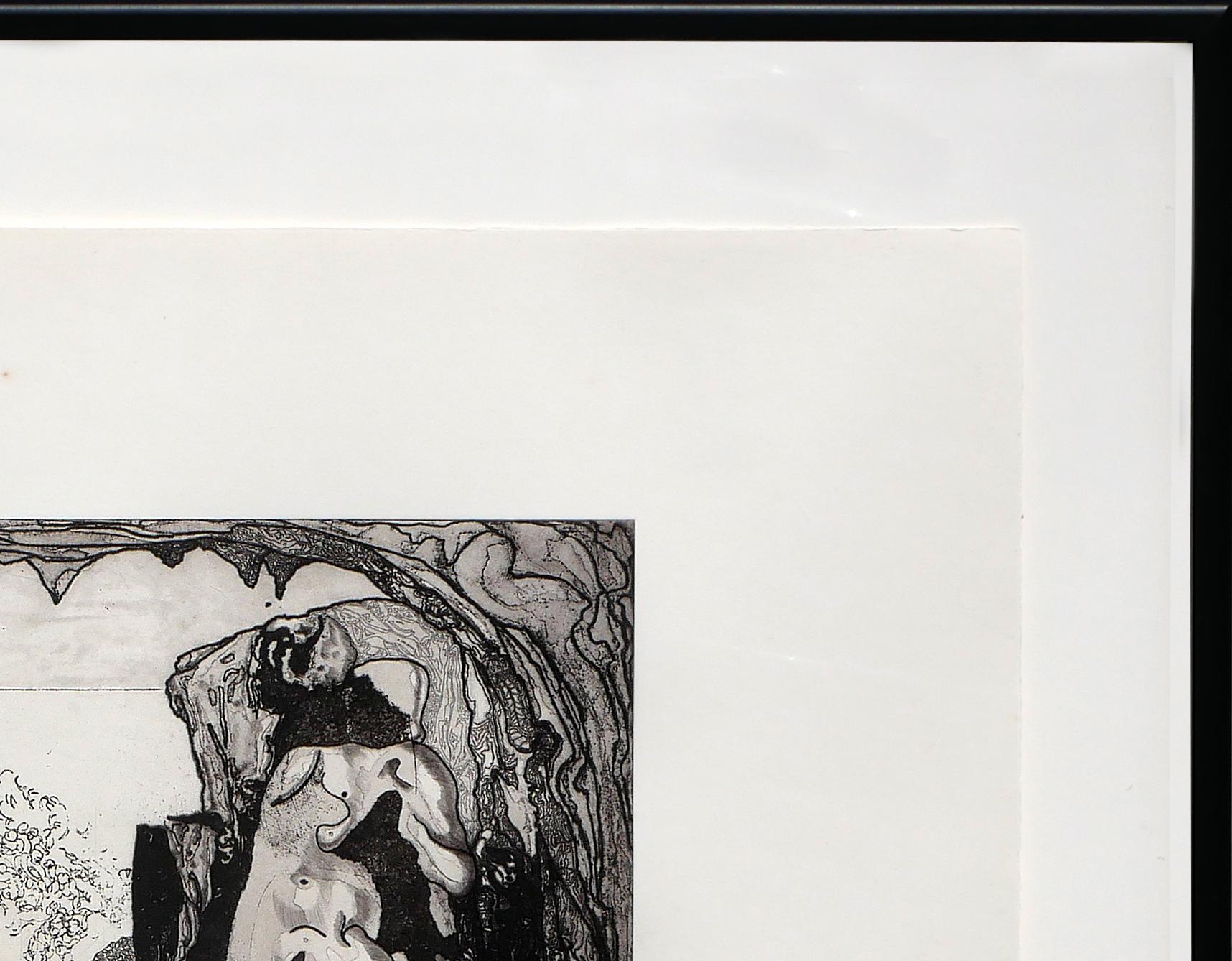 Abstrakte schwarze und weiße figurative Radierung, Auflage 98/200 im Angebot 1