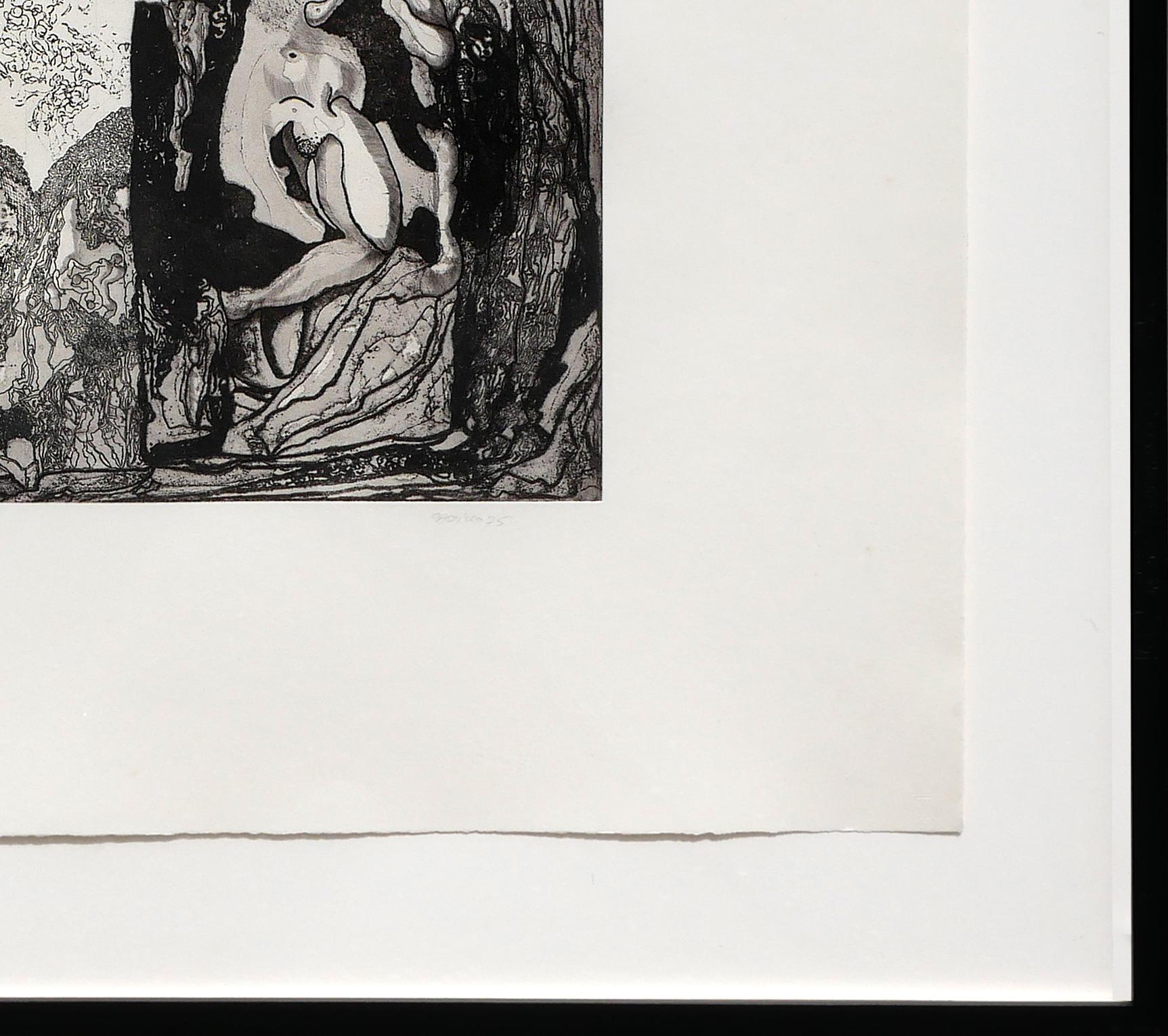 Abstrakte schwarze und weiße figurative Radierung, Auflage 98/200 im Angebot 3