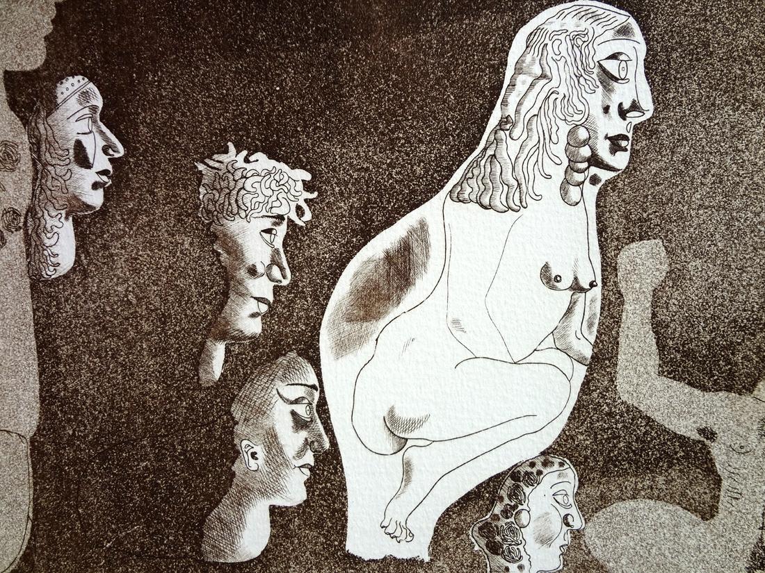 Jorge Castillo - EROTIC COMPOSITION Etching on paper Spanish Surrealism 1