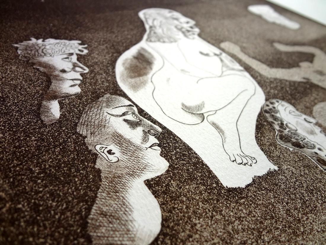 Jorge Castillo – EROTIC COMPOSITION, Radierung auf Papier, spanischer Surrealismus im Angebot 2