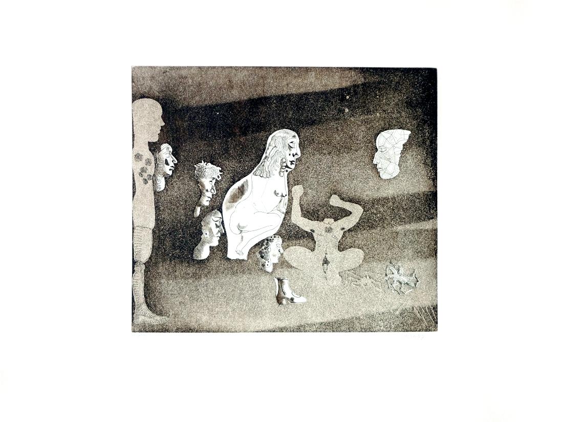 Jorge Castillo - COMPOSIZIONE EROTICA Acquaforte su carta Surrealismo spagnolo