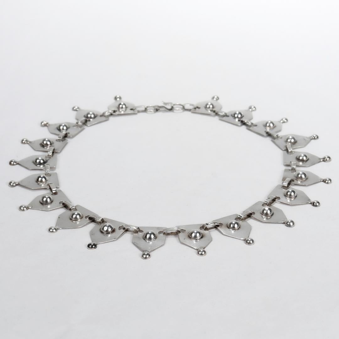 Modernist Jorge Chato Castillo Attributed 980 Silver Mexican Collar / Collier Necklace For Sale