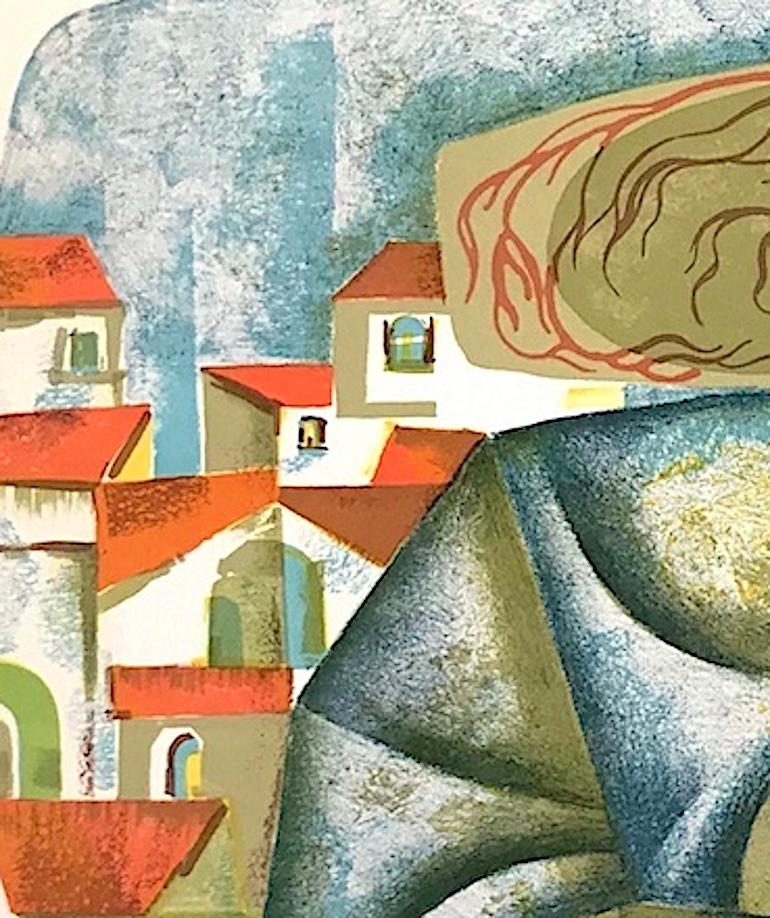 SERENATA DE GUITARRA Litografía Firmada, Mujer Estilo Cubista, Música, Arte Latino - Portrait Print Beige de Jorge Dumas