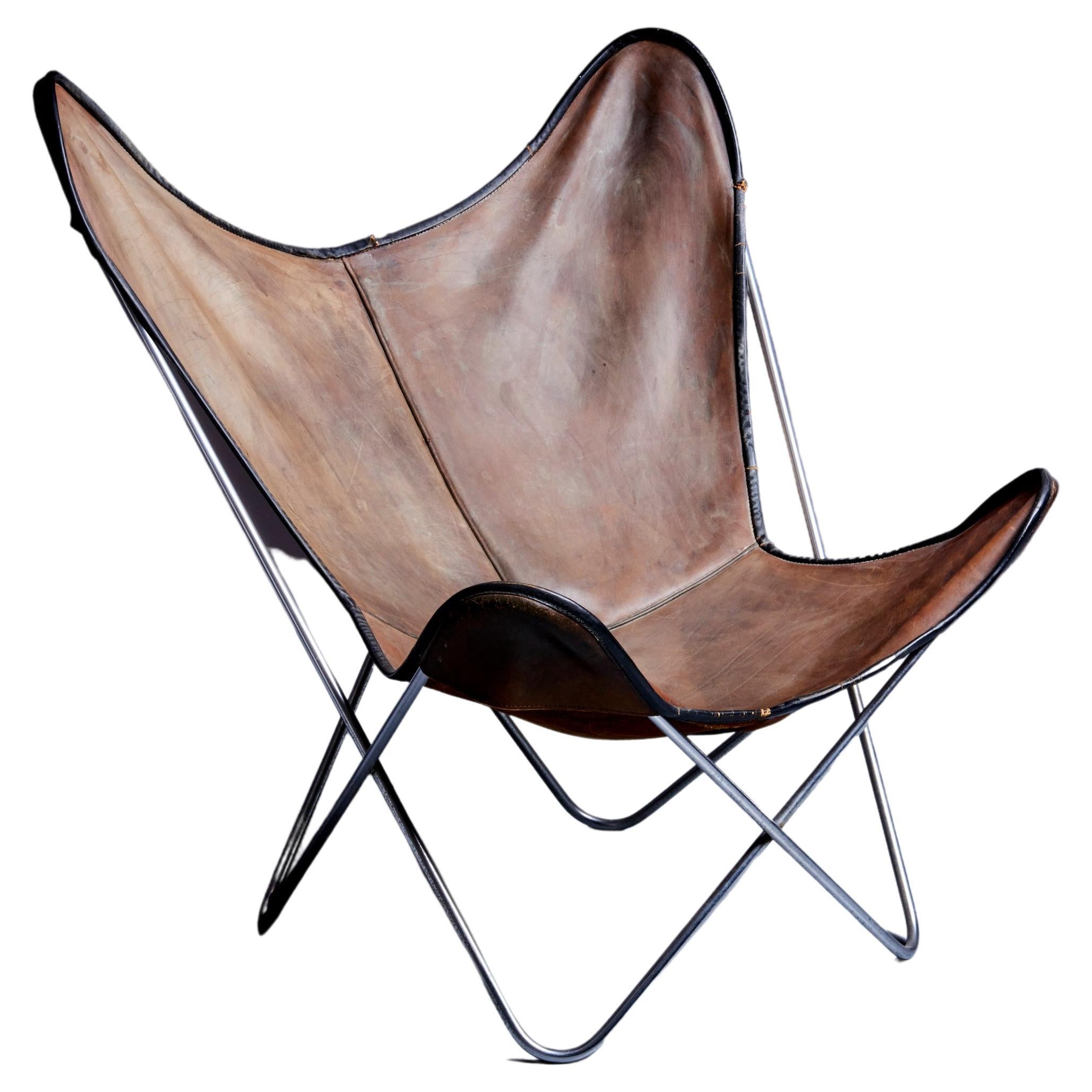 Jorge Ferrari-Hardoy Butterfly Chair for Knoll in Original Dark Brown Leather For Sale