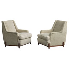 Jorge Jabour Mauad, Lounge-Stühle, Holz, Stoff, Brasilien, 1960er Jahre