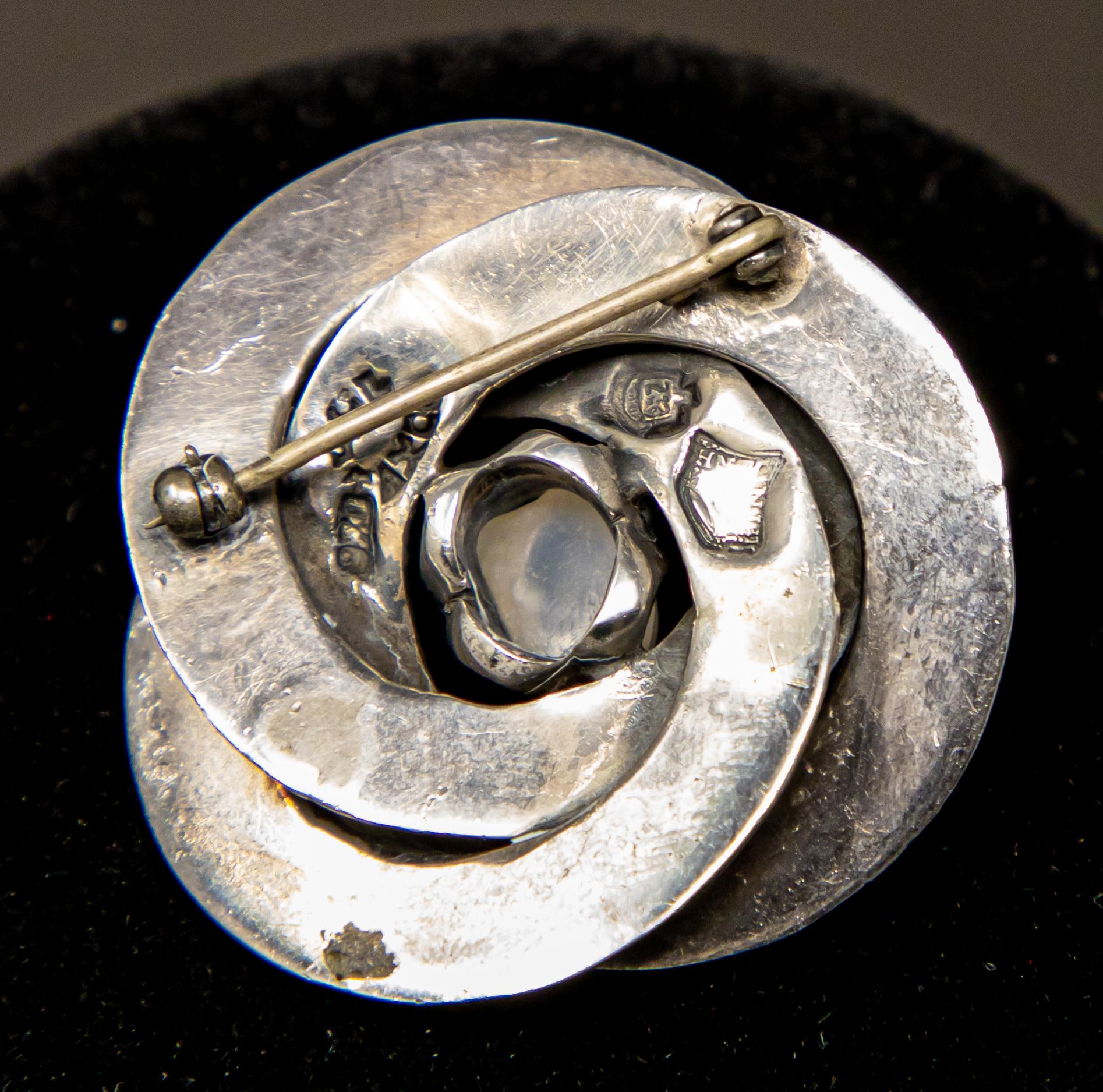 20th Century Jorge Jensen Sterling Silver with Moonstone Brooch For Sale