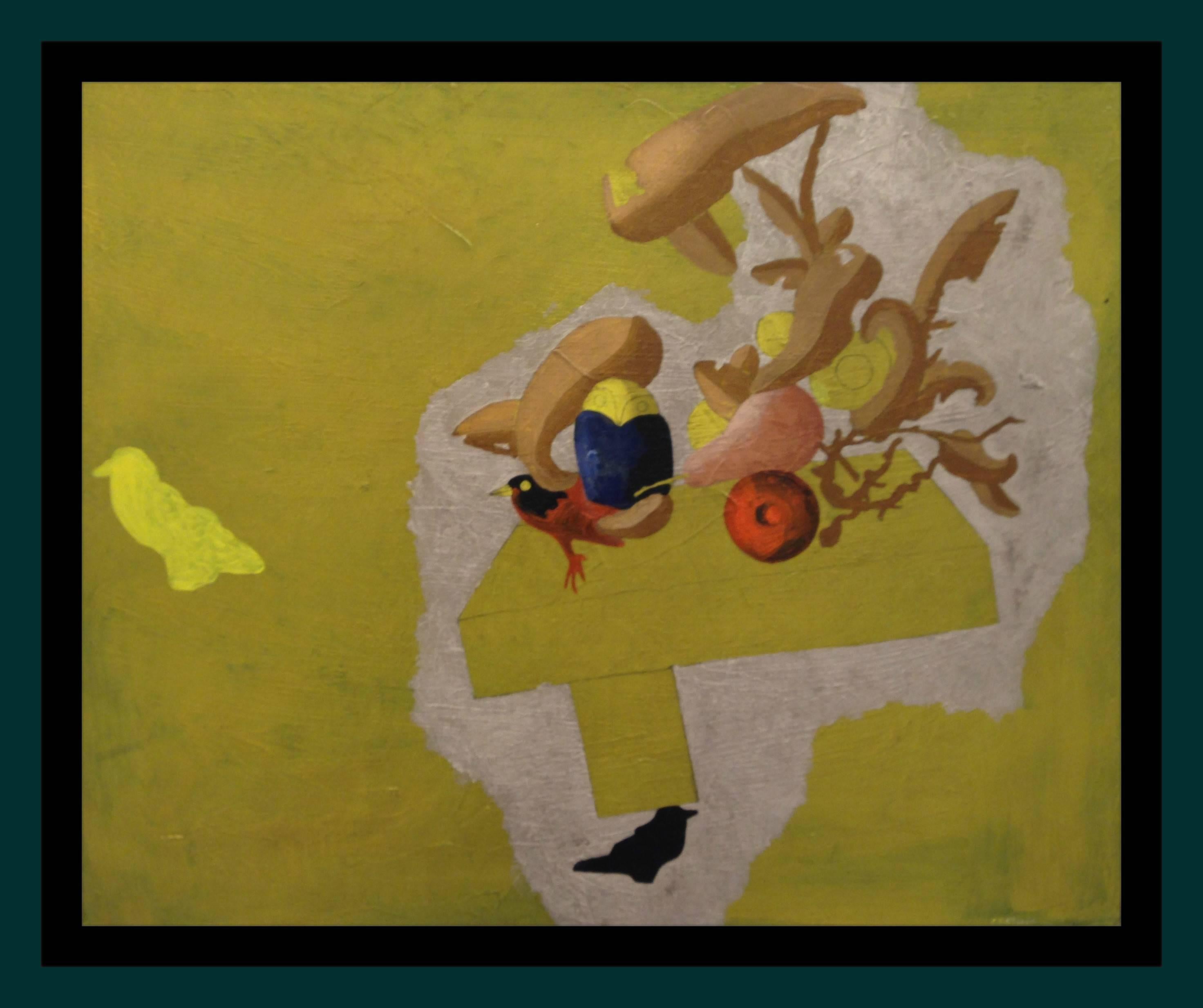 Jorge Castillo 15  Golden Yellow Surreal. 1985 original abstract acrylic canvas For Sale 4