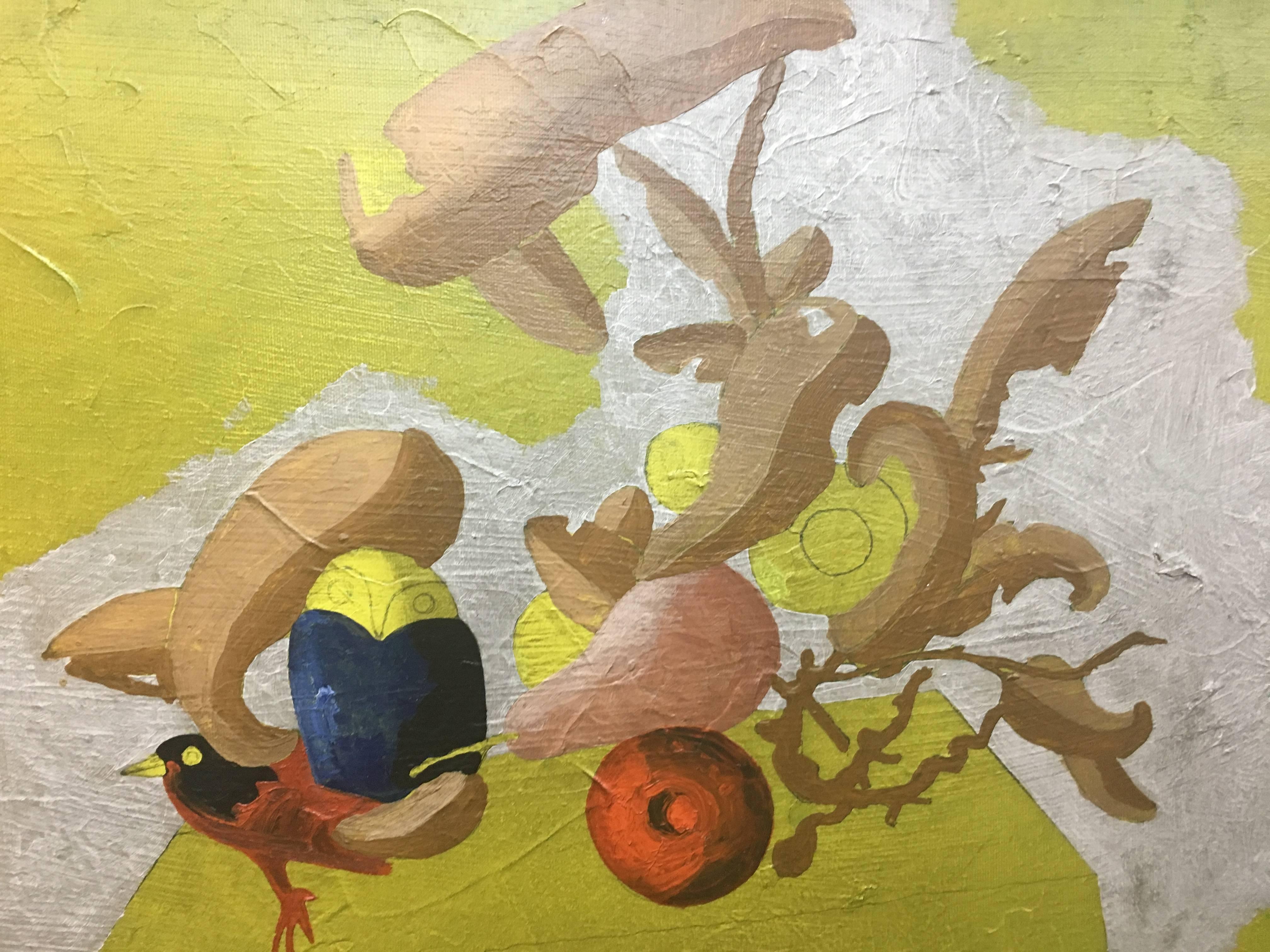 Jorge Castillo  Giallo oro surreale. 1985 tela acrilica astratta originale - Painting di Jorge Castillo Casalderrey