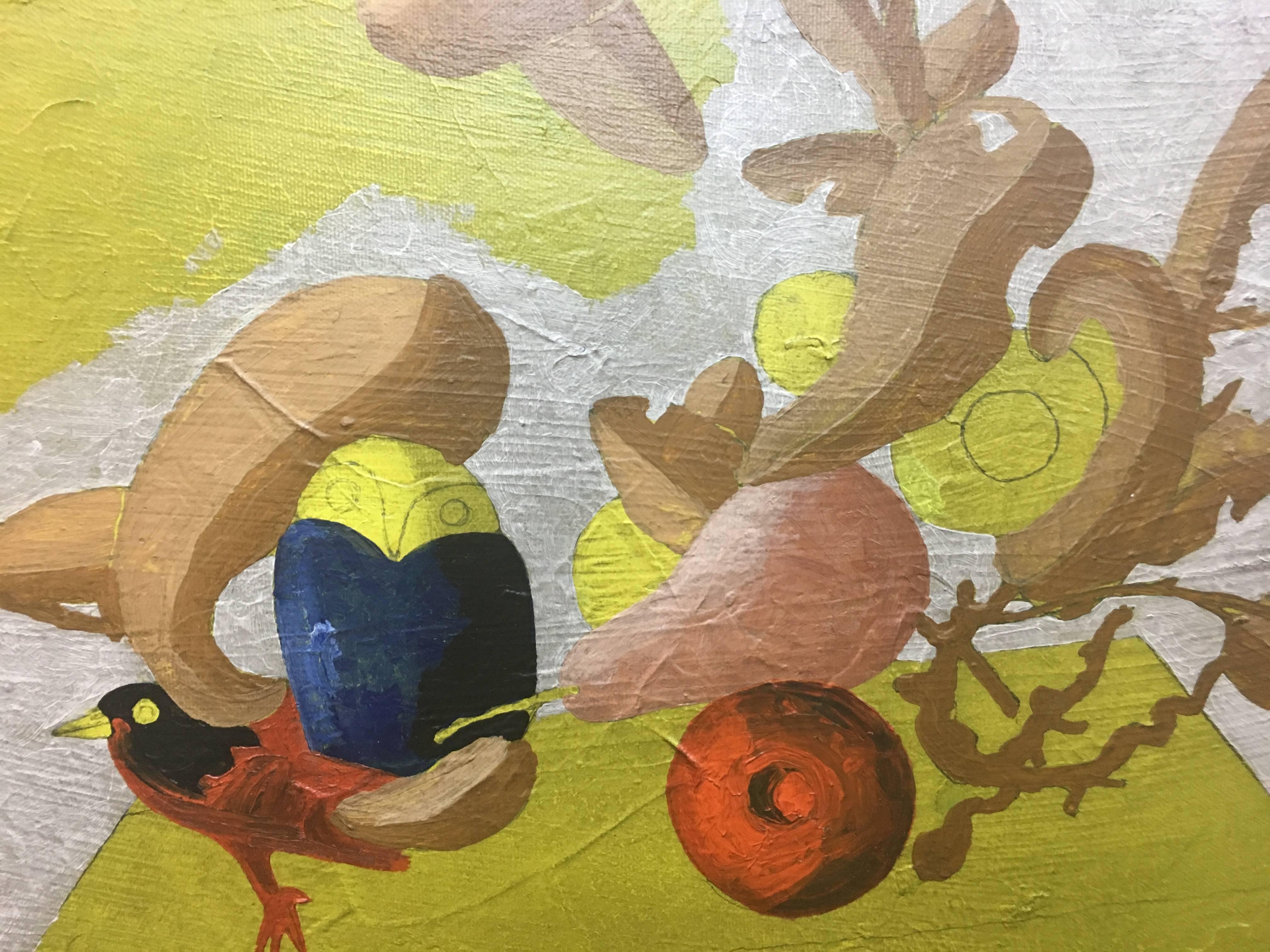 Jorge Castillo  Giallo oro surreale. 1985 tela acrilica astratta originale - Painting Astratto di Jorge Castillo Casalderrey