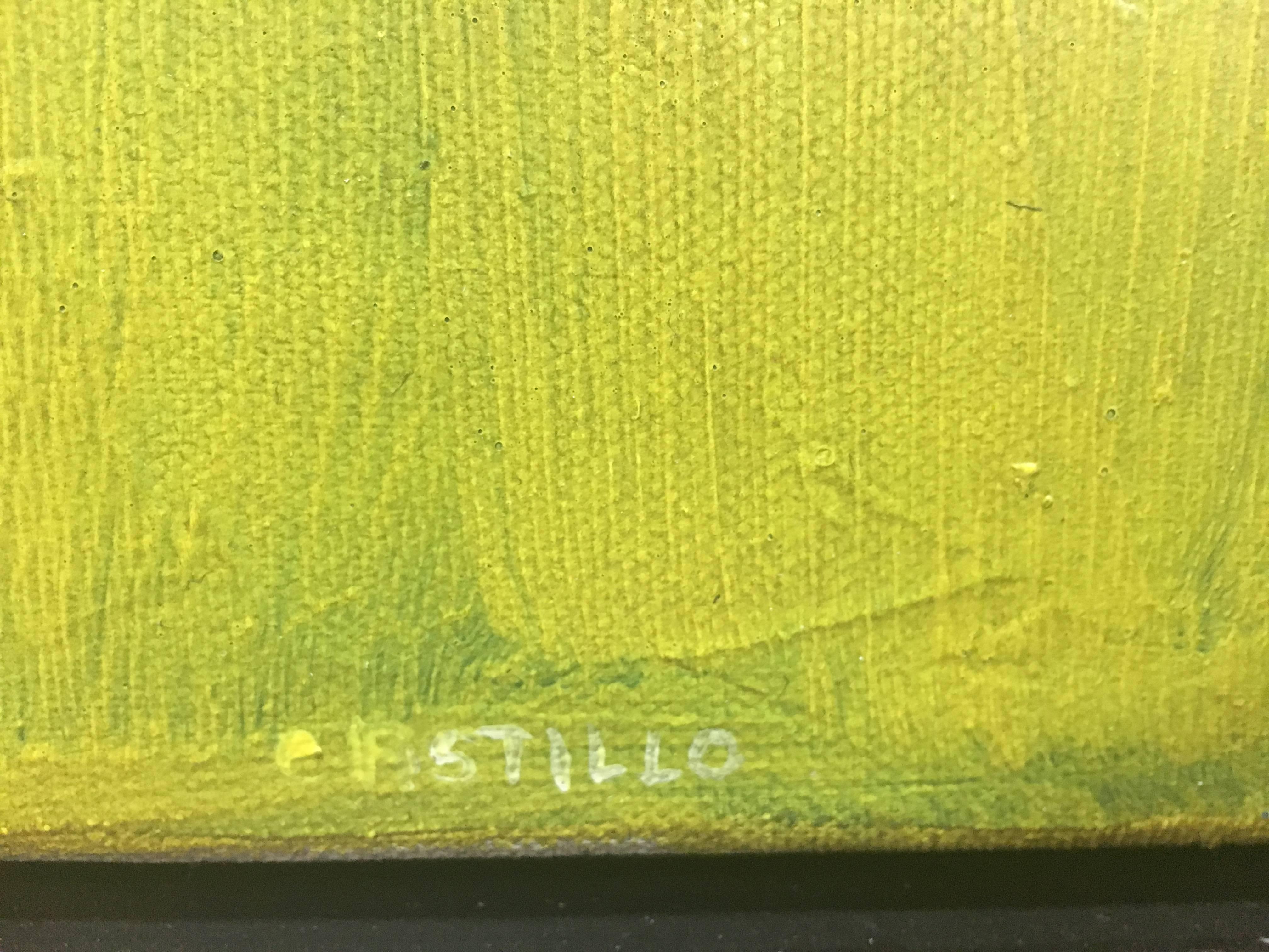 Jorge Castillo  Surréaliste jaune doré. Toile acrylique abstraite originale de 1985  en vente 1