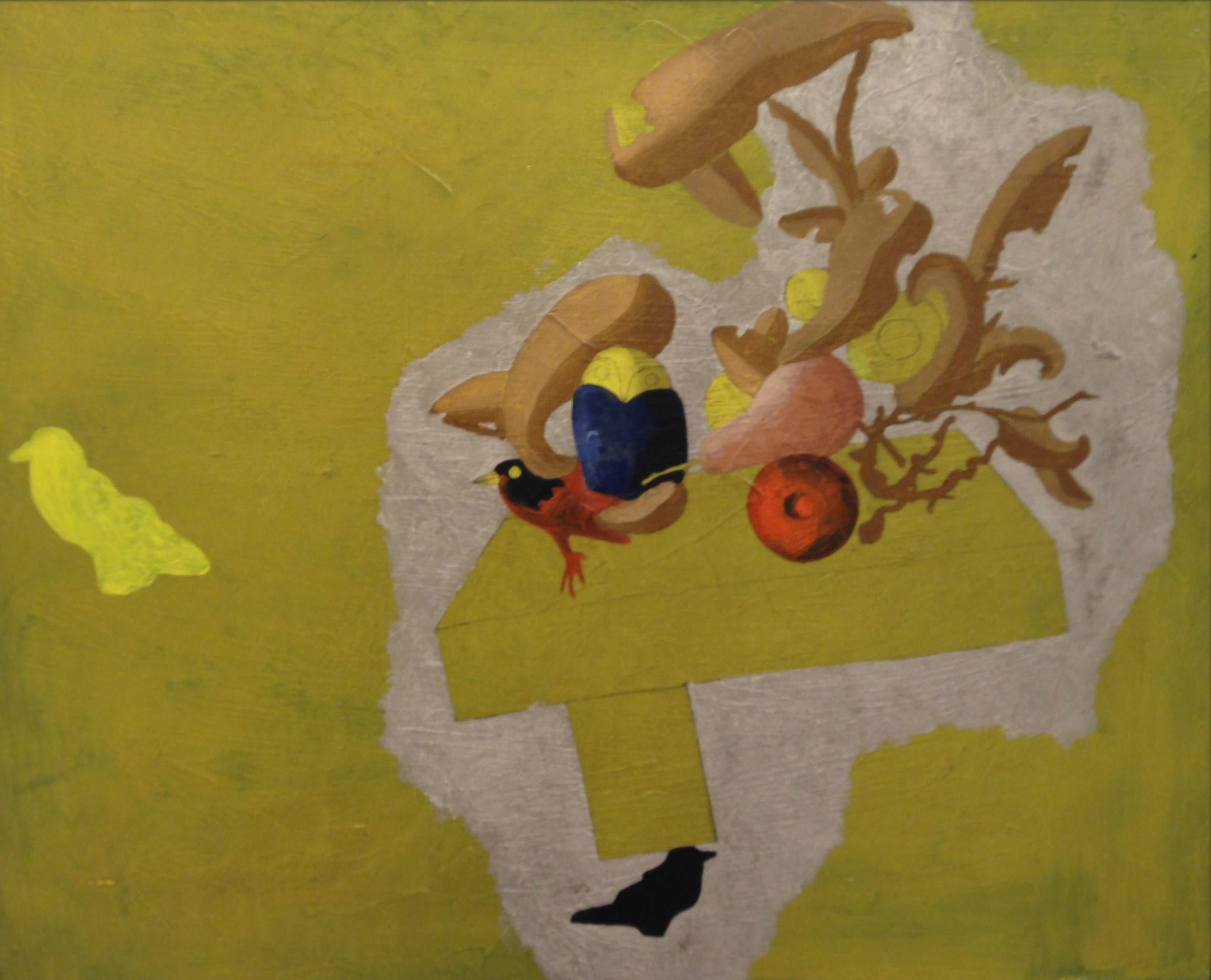 Jorge Castillo  Gelb Surreales Original abstraktes Acryl-Leinwandgemälde von 1985  im Angebot 3