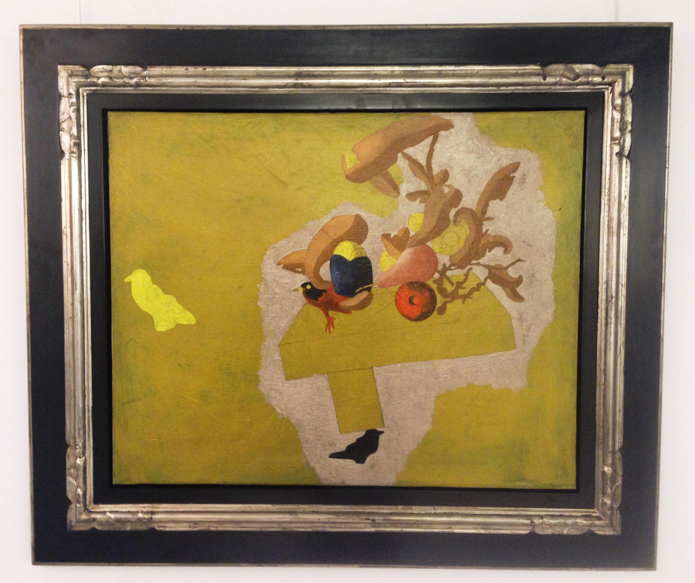 Jorge Castillo  Surréaliste jaune doré. Toile acrylique abstraite originale de 1985 
