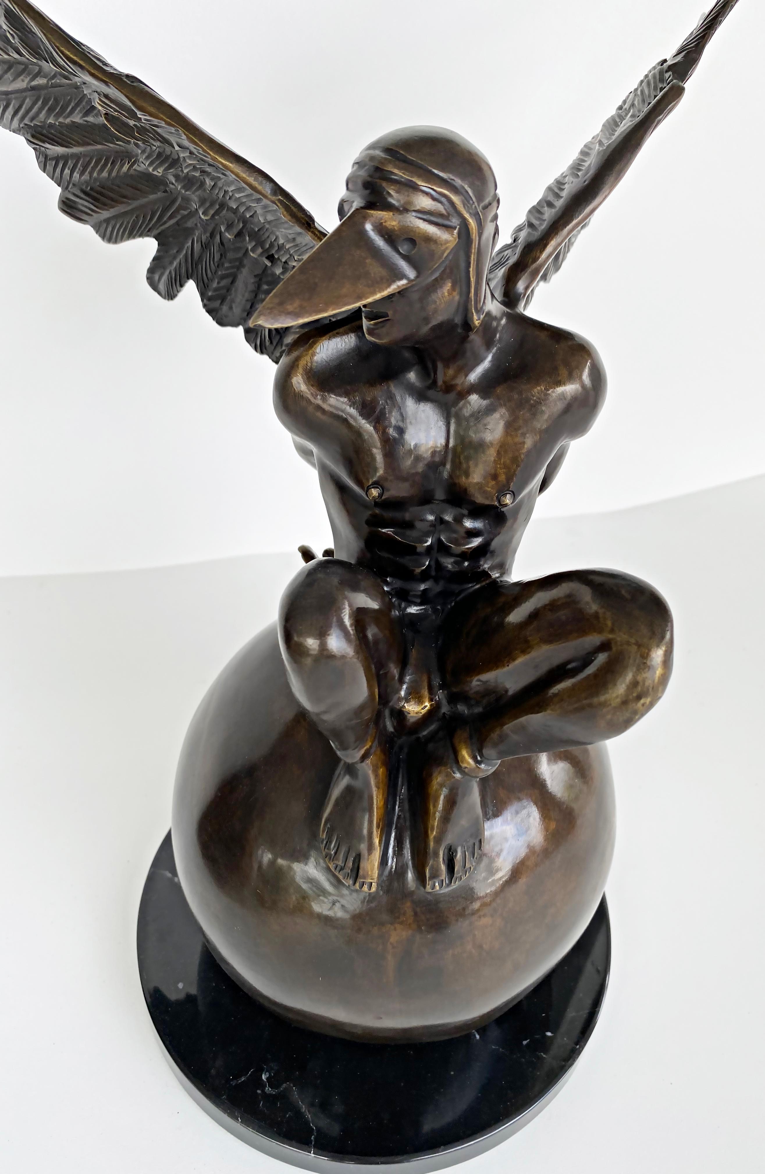 Jorge Marin Bronze Winged Sculpture Masked Arc Angel, Mexico 3