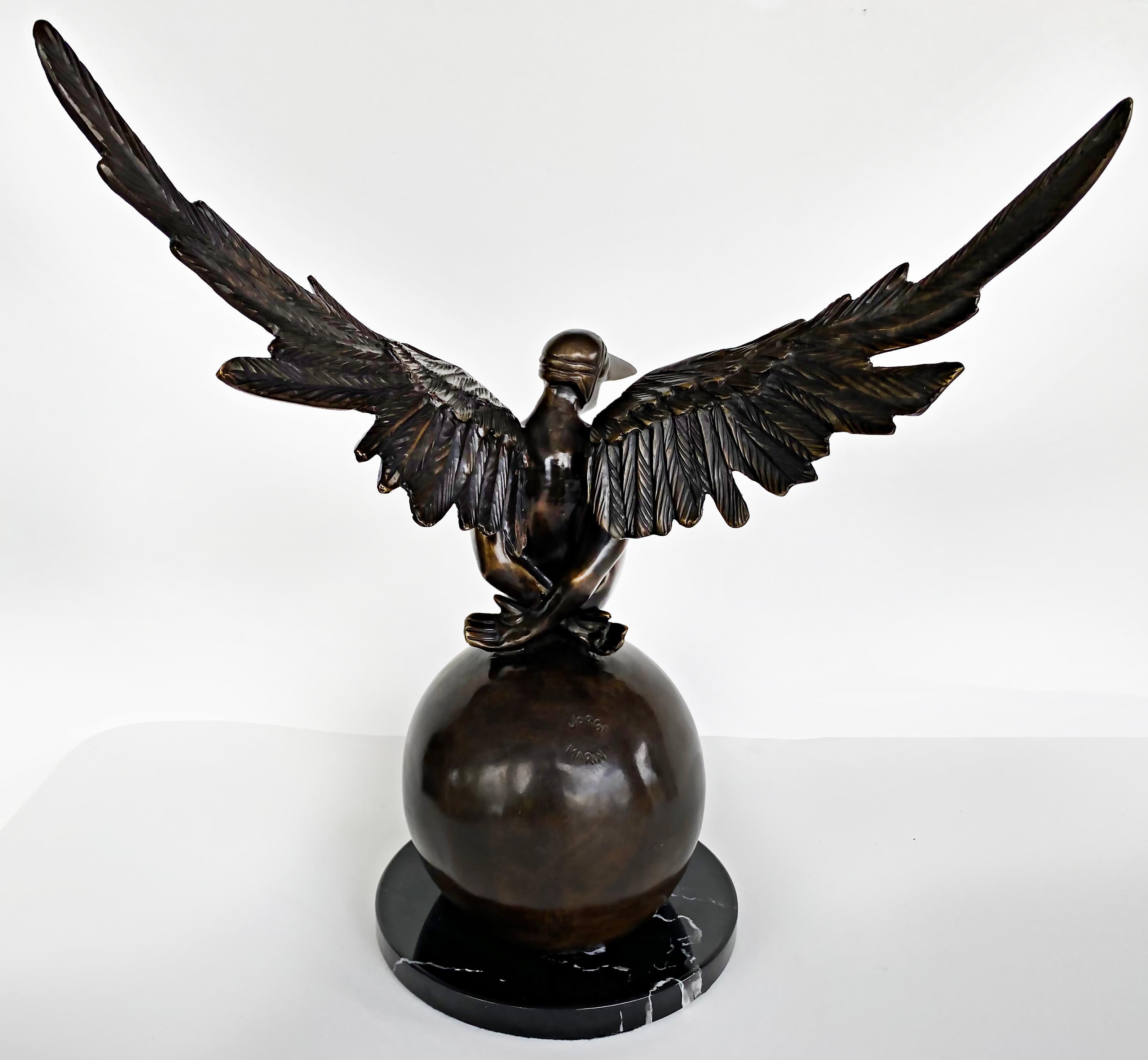 Jorge Marin Bronze Winged Sculpture Masked Arc Angel, Mexico 1