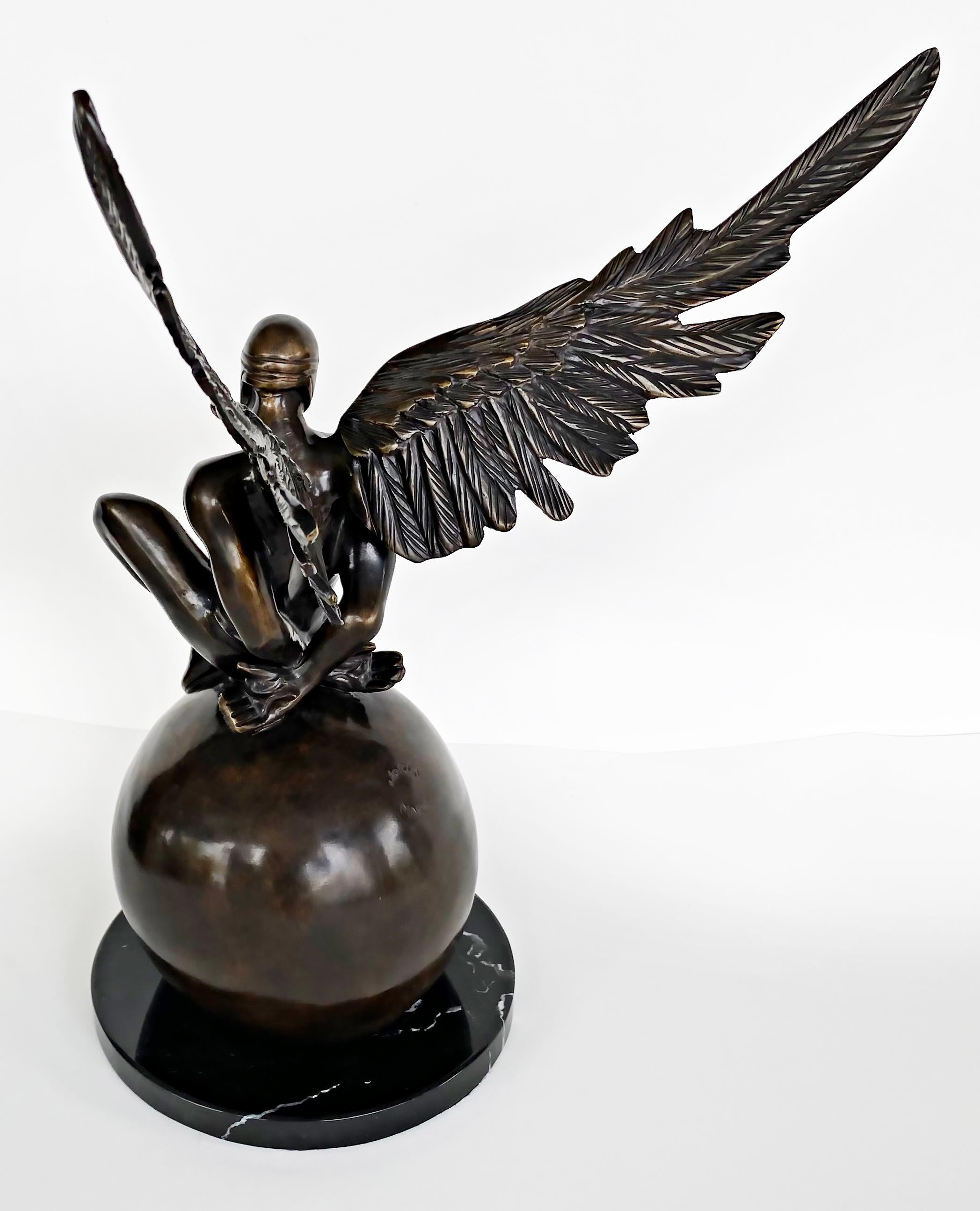 Jorge Marin Bronze Winged Sculpture Masked Arc Angel, Mexico 2