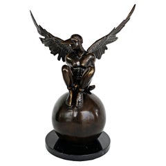 Jorge Marin Bronze Winged Sculpture Masked Arc Angel, Mexico