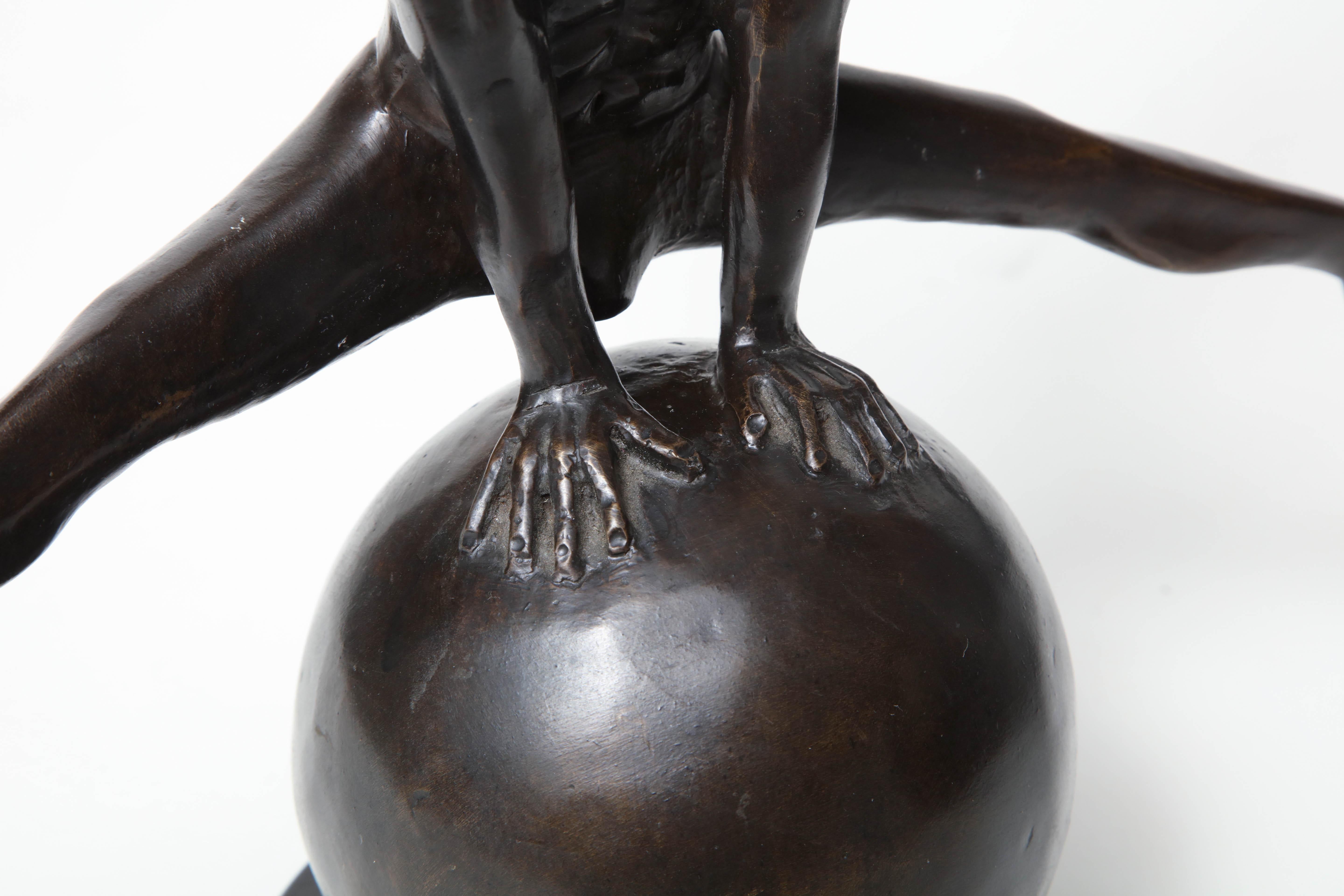 Jorge Marin Signed Bronze Figure on a Ball with Carnival Mask 3