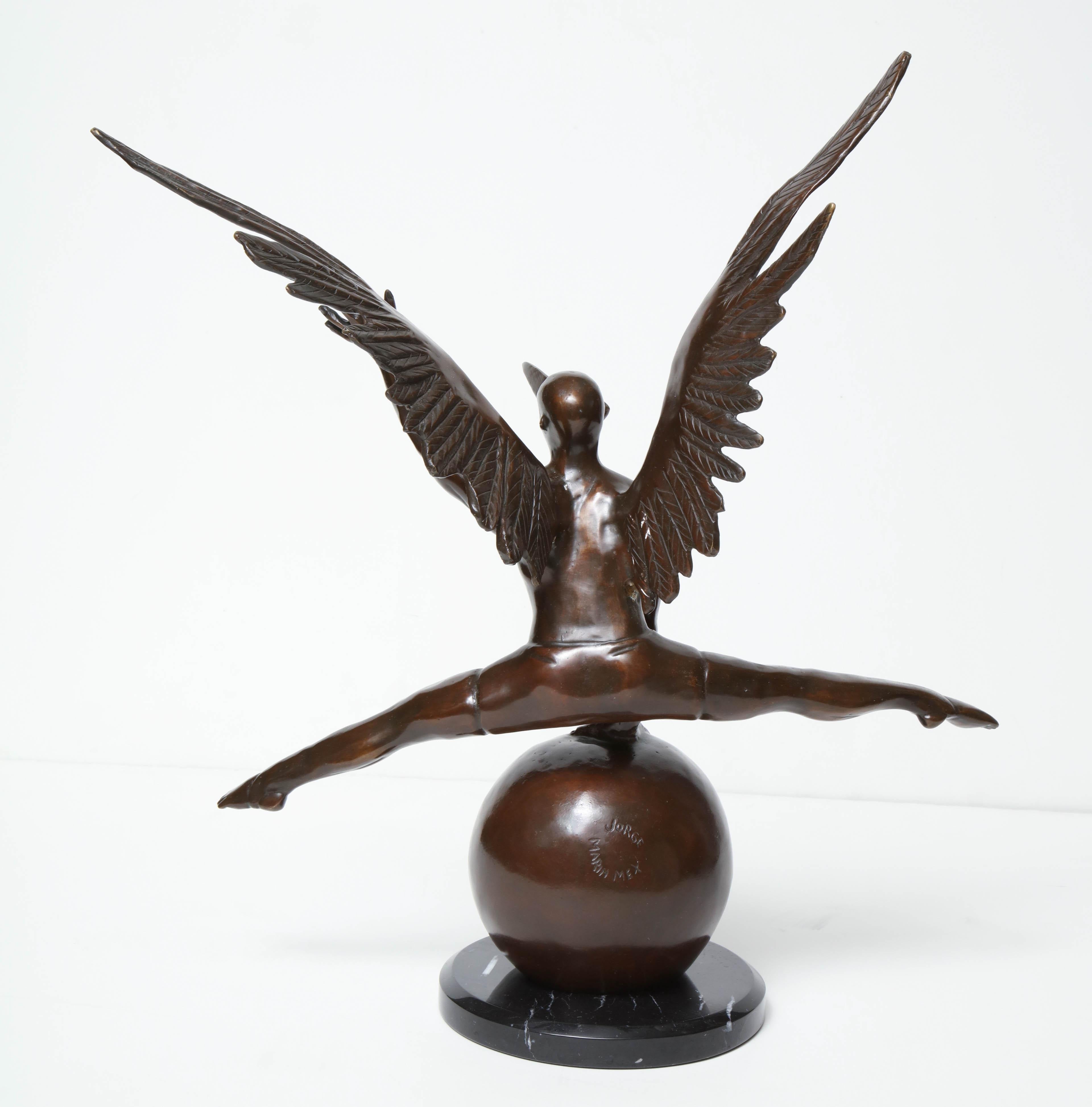 Jorge Marin Signed Bronze Figure on a Ball with Carnival Mask 1