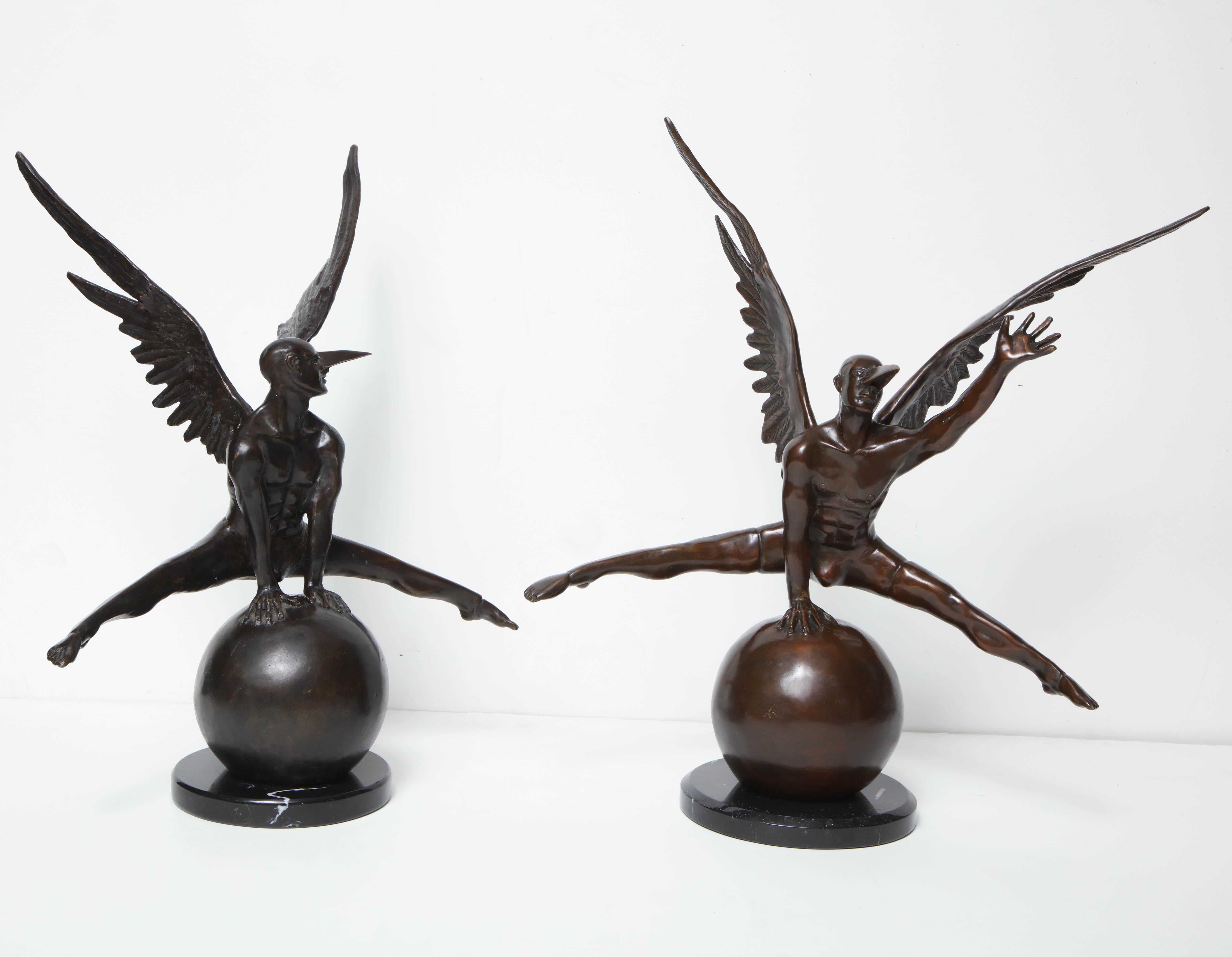 Jorge Marin Signed Bronze Figure on a Ball with Carnival Mask 2