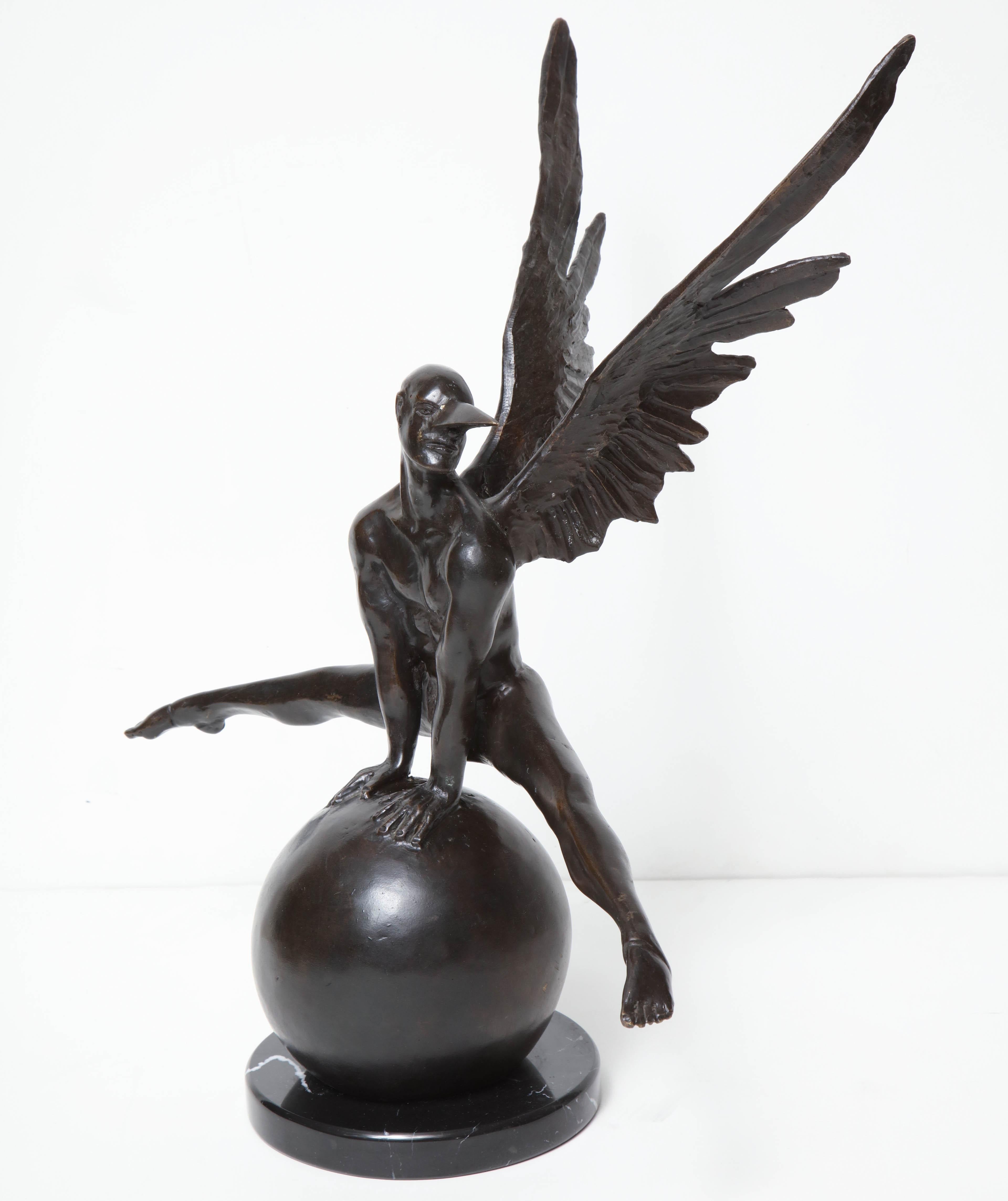 Baroque Revival Jorge Marin Signed Bronze Figure on a Ball with Carnival Mask