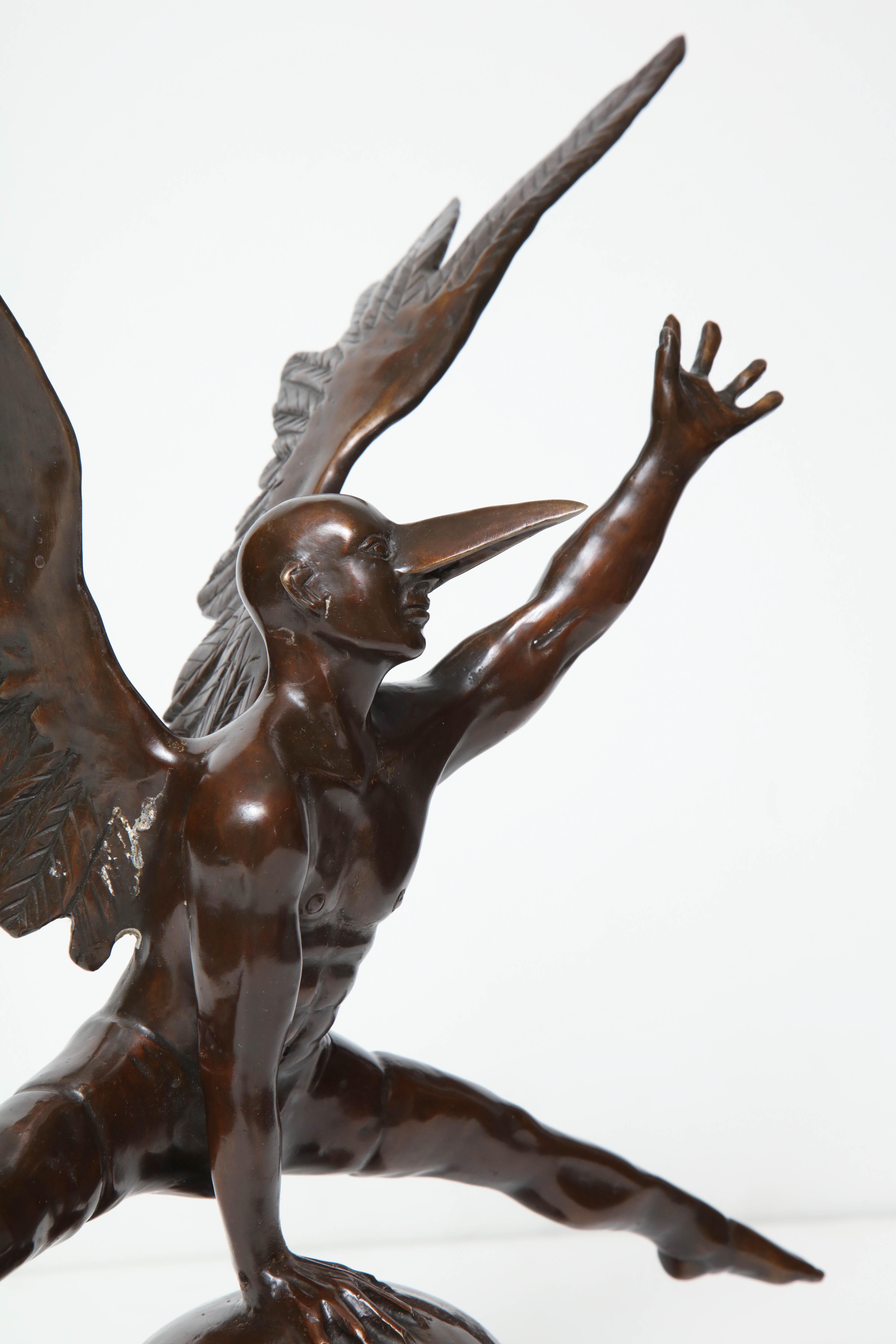 American Jorge Marin Signed Bronze Figure on a Ball with Carnival Mask