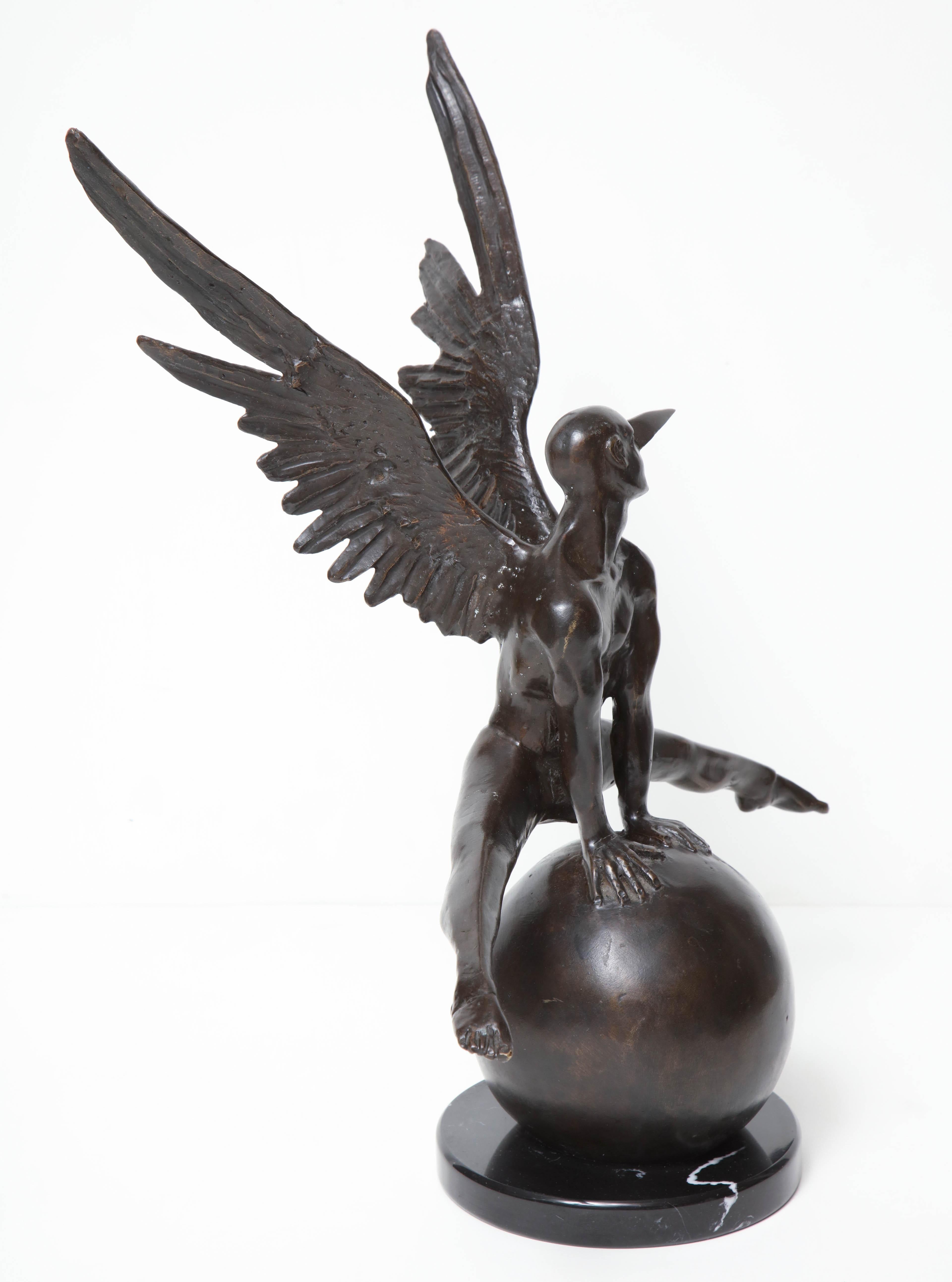 Jorge Marin Signed Bronze Figure on a Ball with Carnival Mask 1