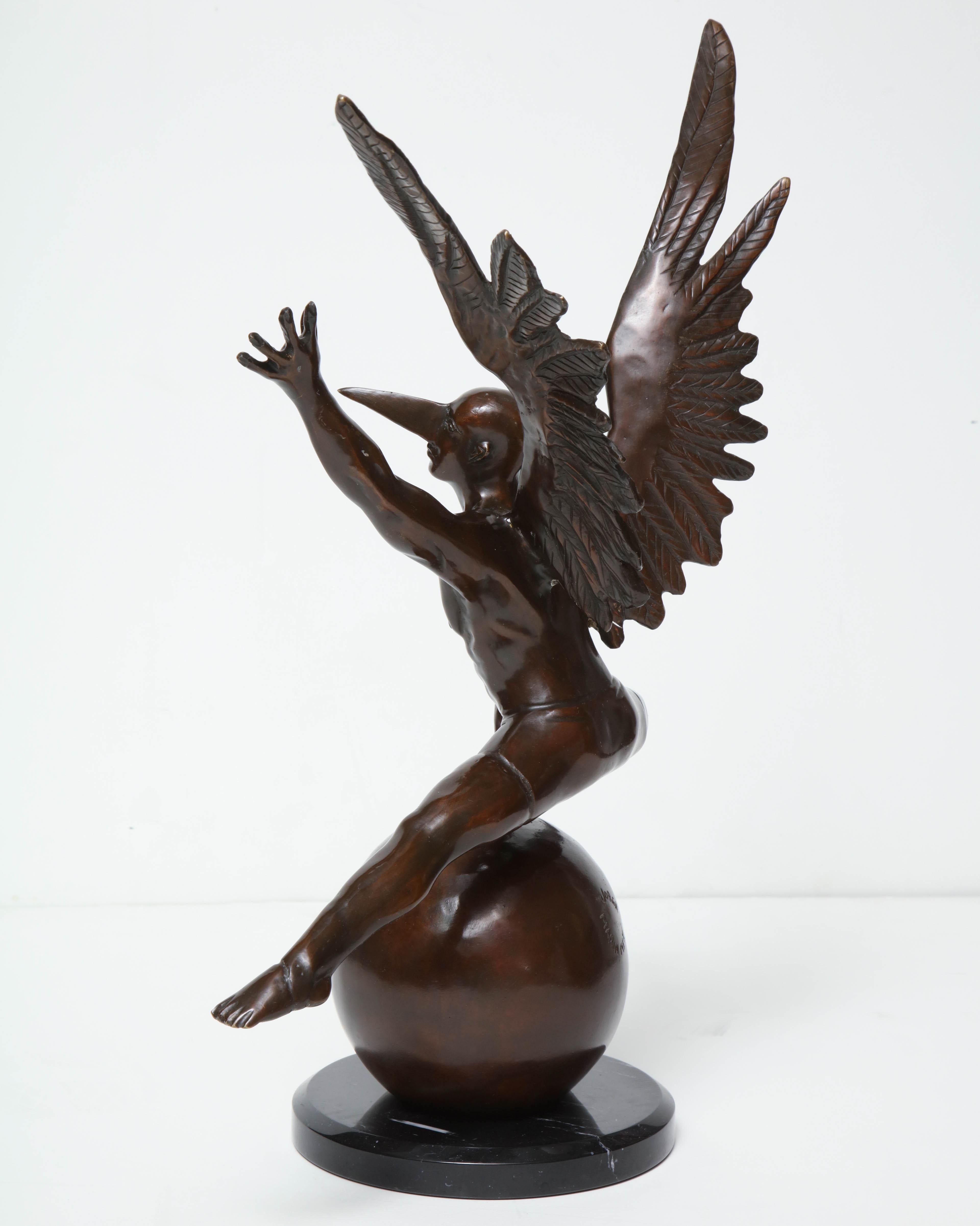 Jorge Marin Signed Bronze Figure on a Ball with Carnival Mask In Excellent Condition In New York, NY
