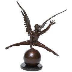 Jorge Marin Signed Bronze Figure on a Ball with Carnival Mask