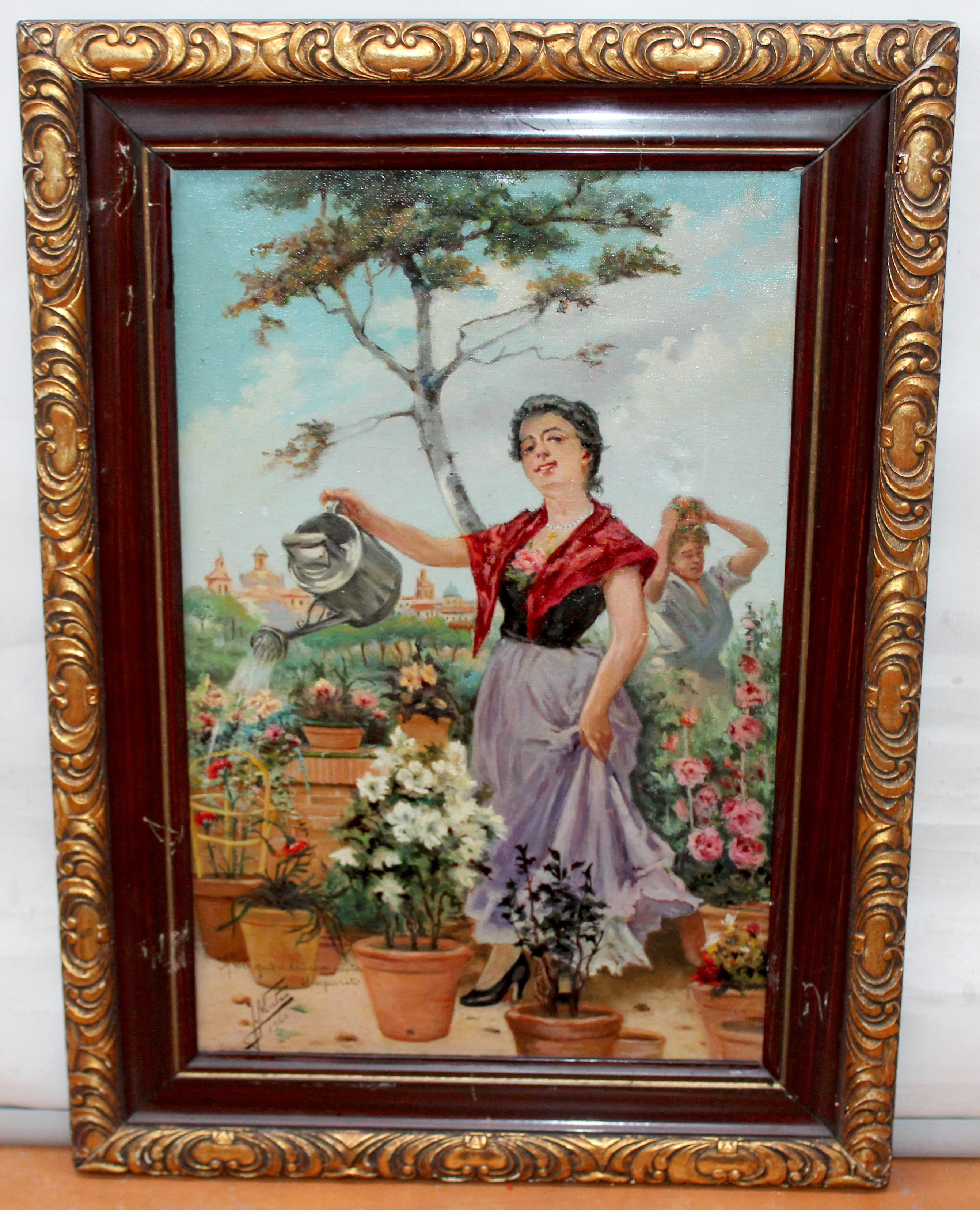 Jorge Mateo Serrano (XIX-XX) - Óleo sobre tela - La jardinera andaluza For Sale 1