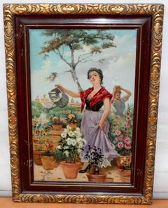 Jorge Mateo Serrano (XIX-XX) - Óleo sobre tela - La jardinera andaluza