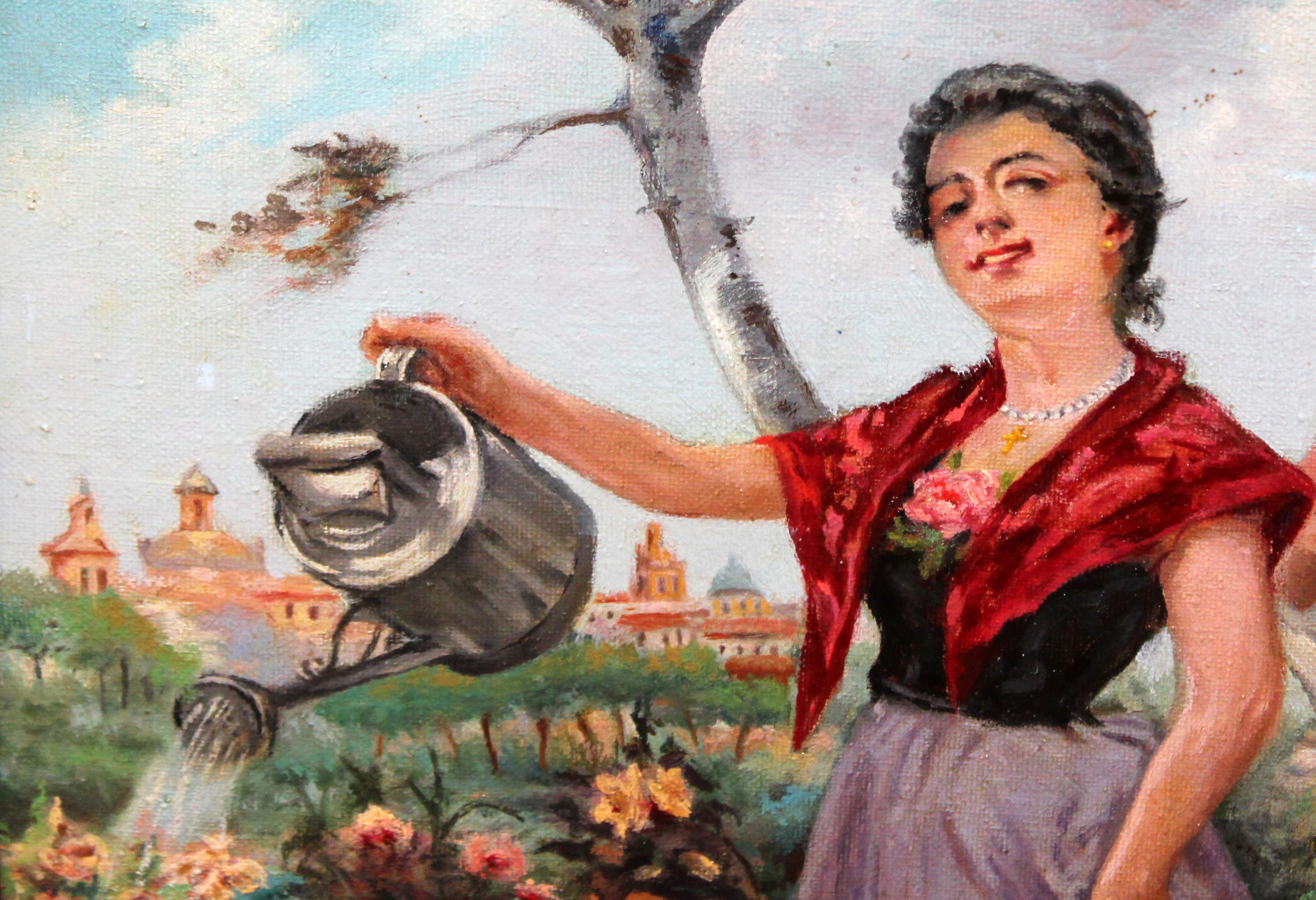 Jorge Mateo Serrano (XIX-XX) - Óleo sobre tela - La jardinera andaluza For Sale 2