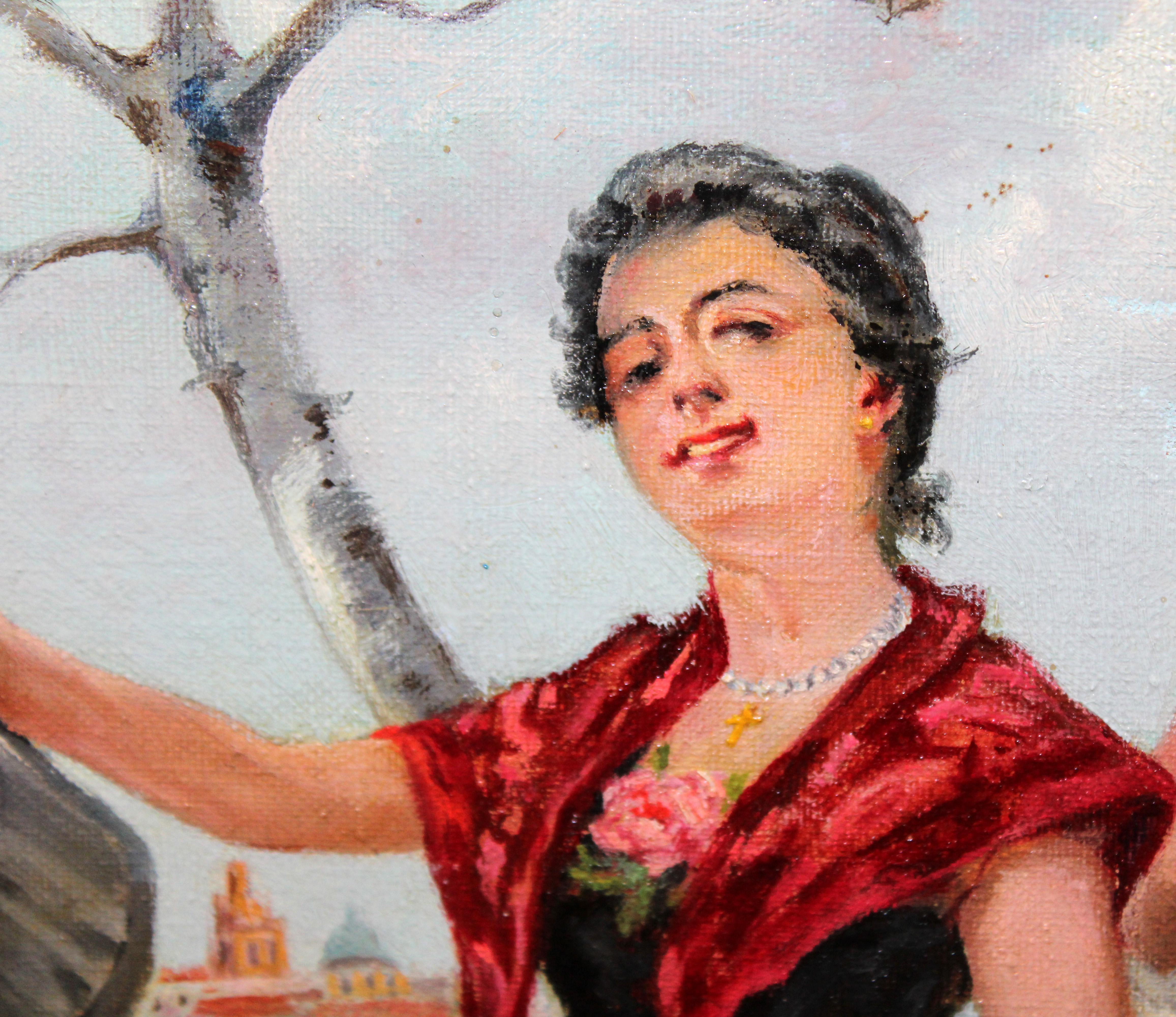 Jorge Mateo Serrano (XIX-XX) - Óleo sobre tela - La jardinera andaluza For Sale 3