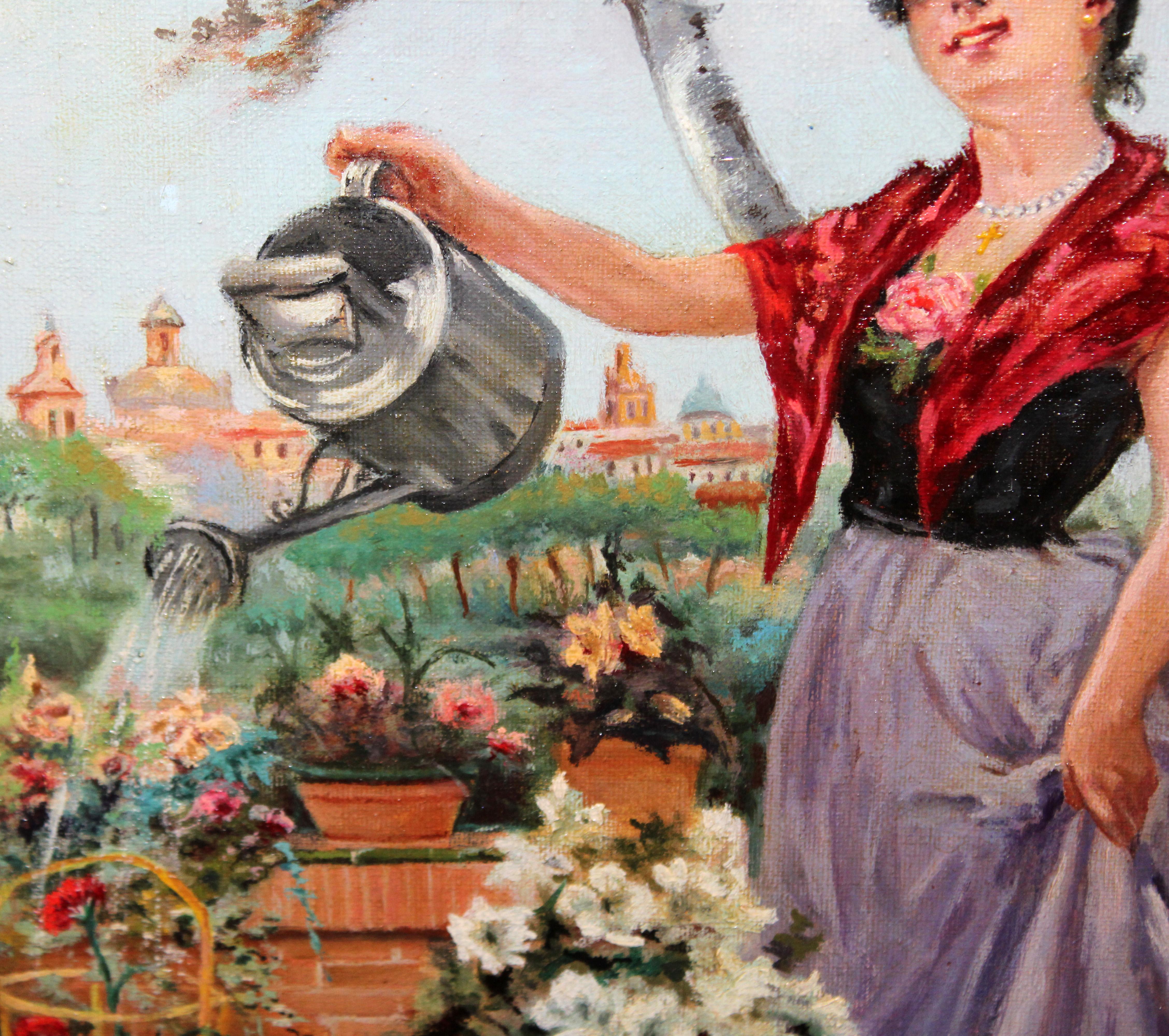 Jorge Mateo Serrano (XIX-XX) - Óleo sobre tela - La jardinera andaluza For Sale 5