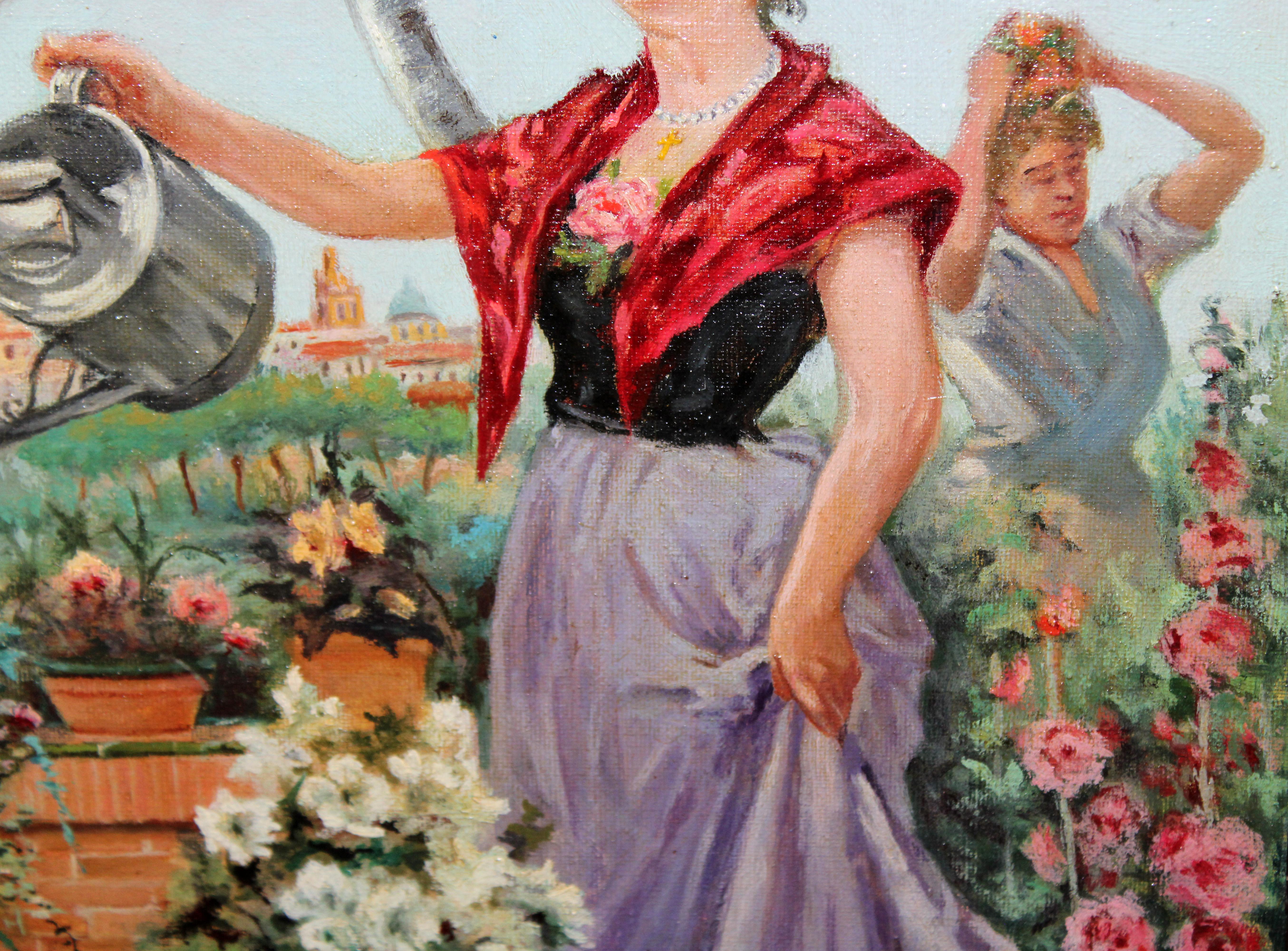 Jorge Mateo Serrano (XIX-XX) - Óleo sobre tela - La jardinera andaluza For Sale 6