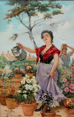 Jorge Mateo Serrano (XIX-XX) - Óleo sobre tela - La jardinera andaluza