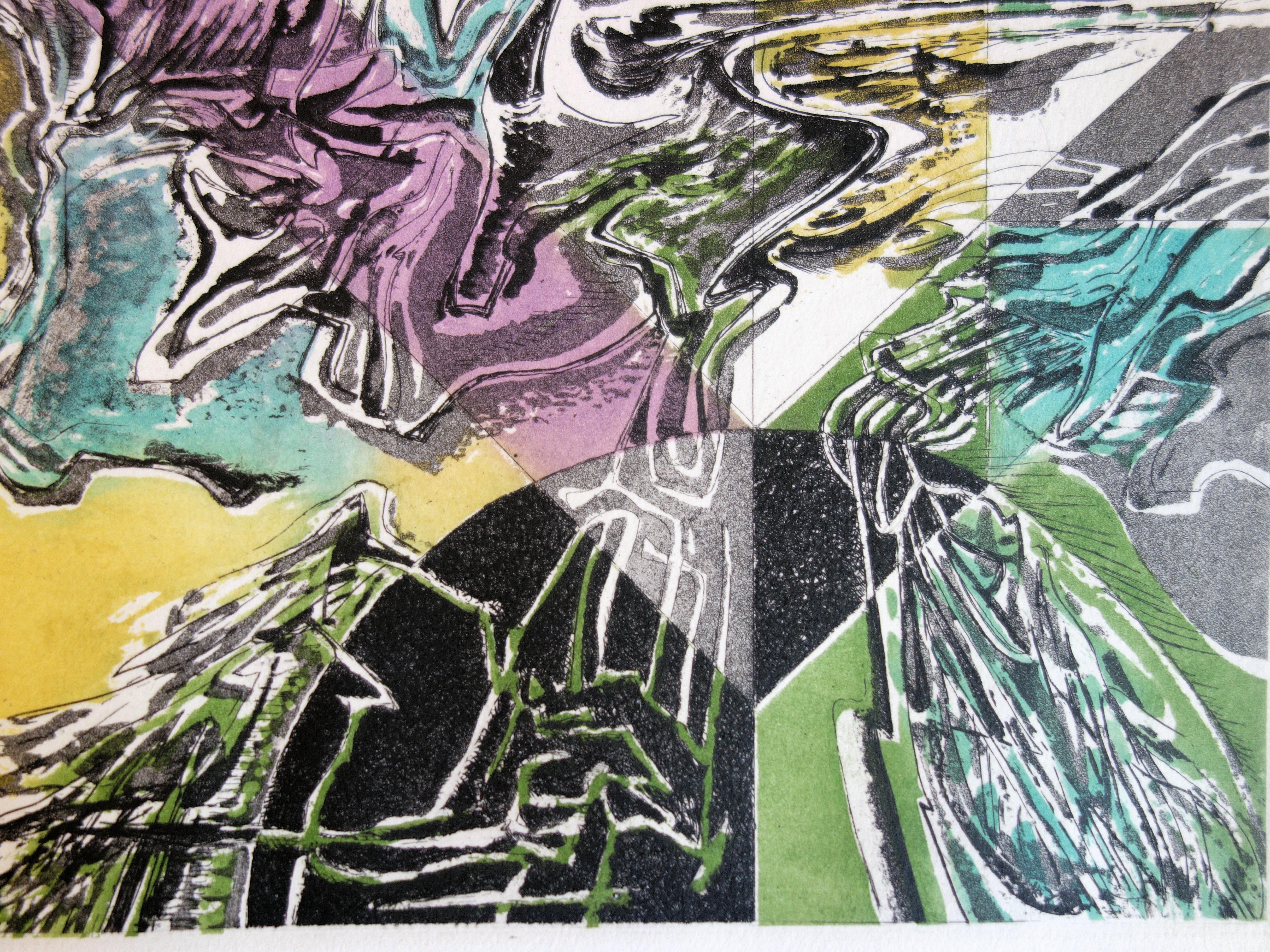 « The Lawyer », eau-forte et aquatinte originales en couleur, 1967 - Beige Abstract Print par Jorge Perez-Roman