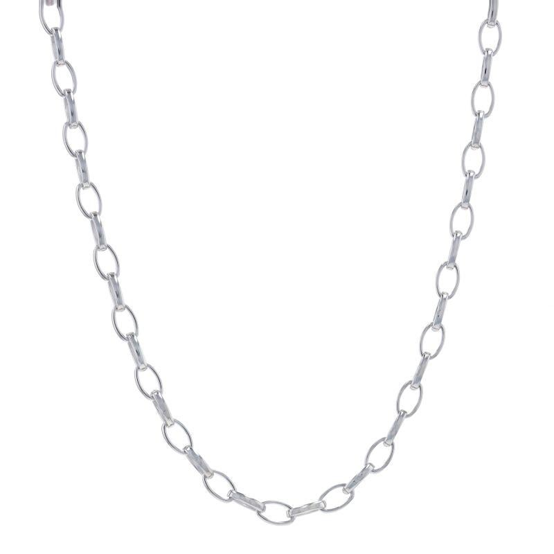 Brand: Jorge Revilla

Metal Content: Sterling Silver

Chain Style: Elongated Oval Cable
Necklace Style: Chain
Fastening Type: Lobster Claw Clasp

Measurements

Length: 17 1/2