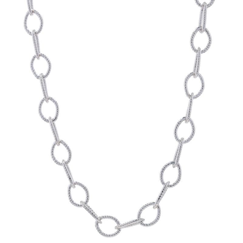 Brand: Jorge Revilla

Metal Content: Sterling Silver

Chain Style: Fancy Link
Necklace Style: Chain
Fastening Type: Lobster Claw Clasp
Theme: Nautical Rope

Measurements

Length: 17 3/4
