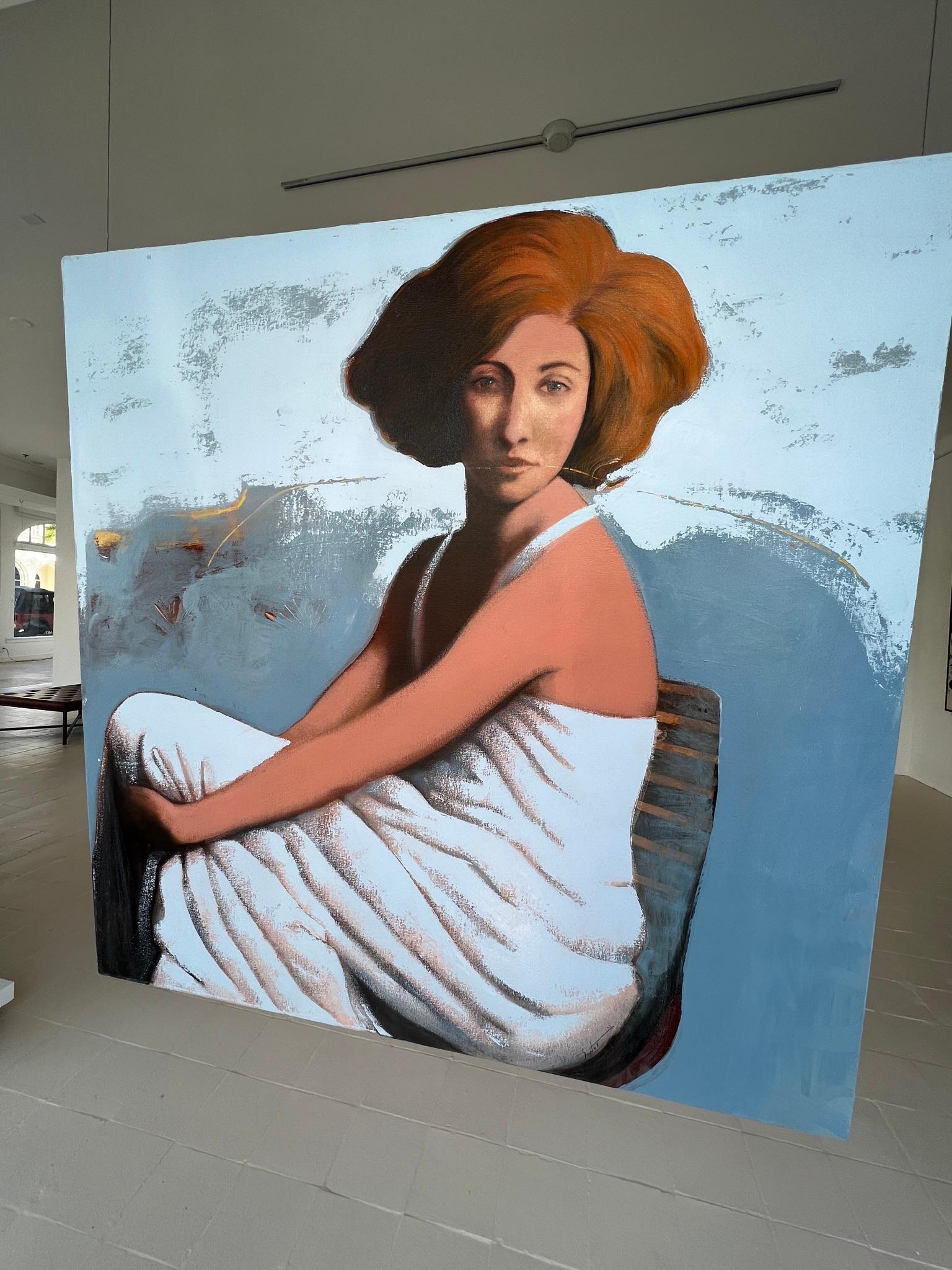 Jorge Santos Marcos Figurative Painting - Woman in blue dress