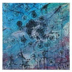 Jorge Sardinas, (Cuban 1950-2004) Blue Abstract Oil Painting 36”x 36”. Signed.