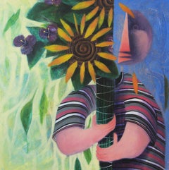 Jorge Vallejos (Peru 1965); Girasol con Personaje; acrylic on canvas
