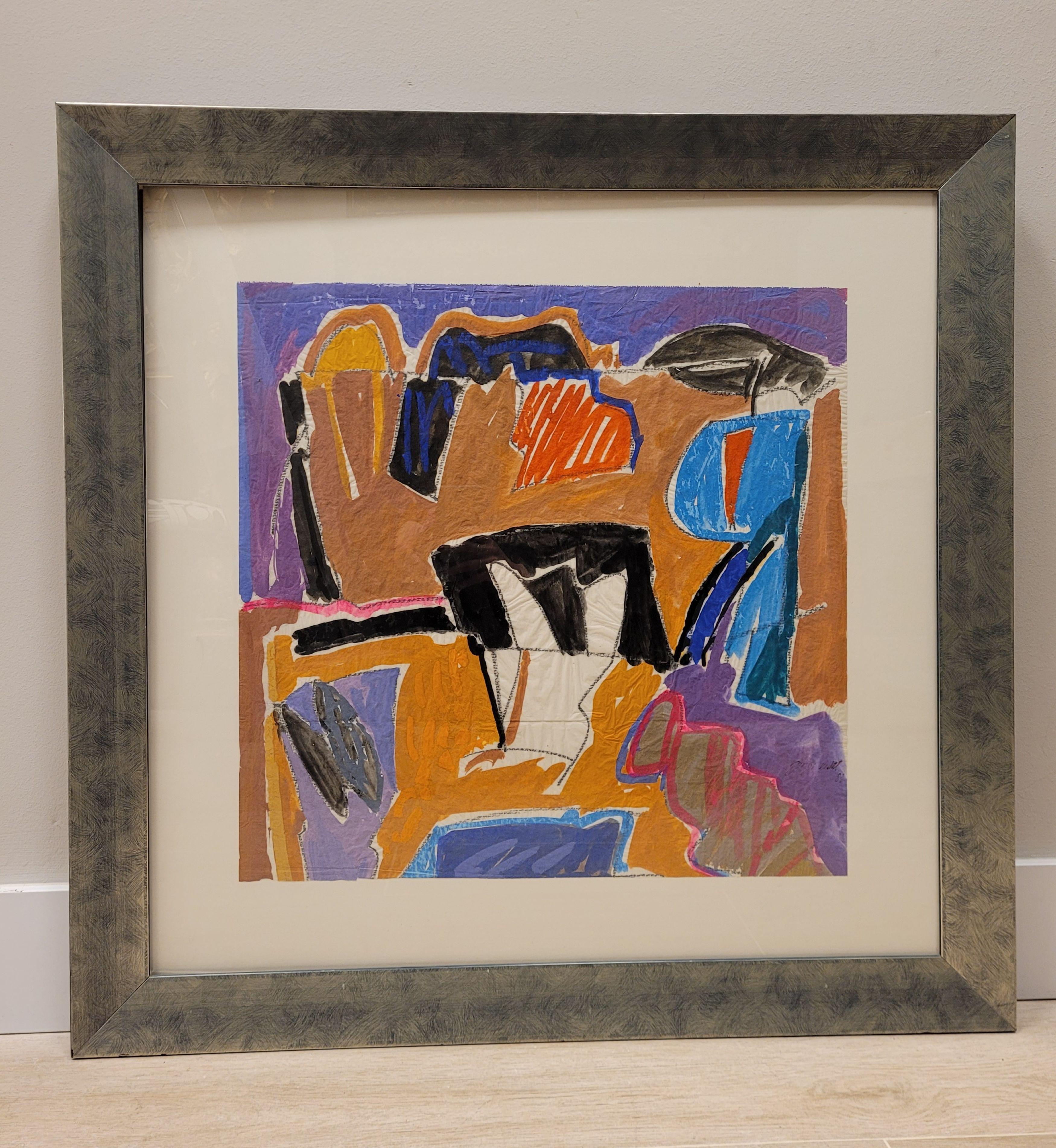 Midcentury blue , mauve, yellow Abstract, Composition Jorge Vidal