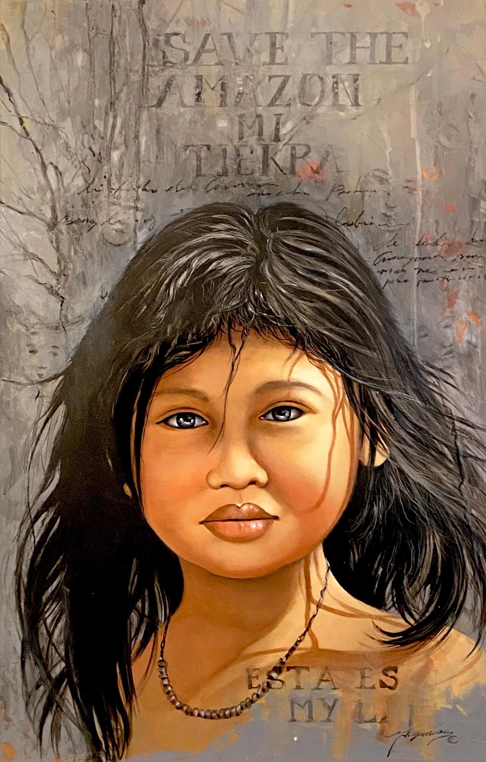 Faces of the Amazon III - Painting by Jorge Yances