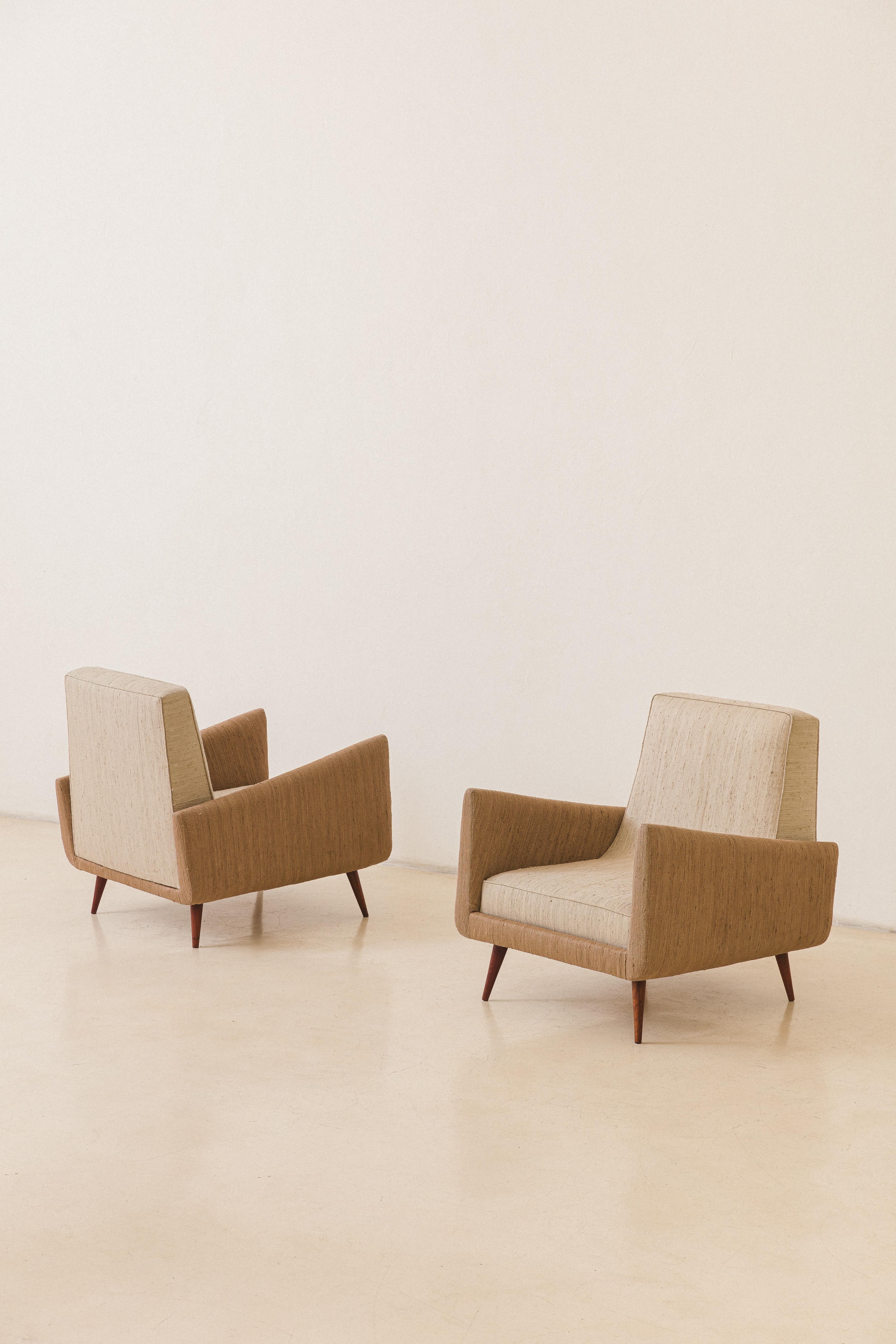 Mid-Century Modern Jorge Zalszupin 801 Armchairs, Rosewood and Fabric, Brazilian MidCentury, 1959 For Sale