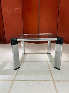 Jorge Zalszupin brazilian side table 1960 chrome metal, glass and leather