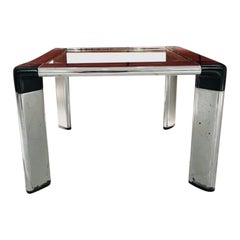 Table d'appoint brésilienne Jorge Zalszupin 1960, métal chromé, verre et cuir