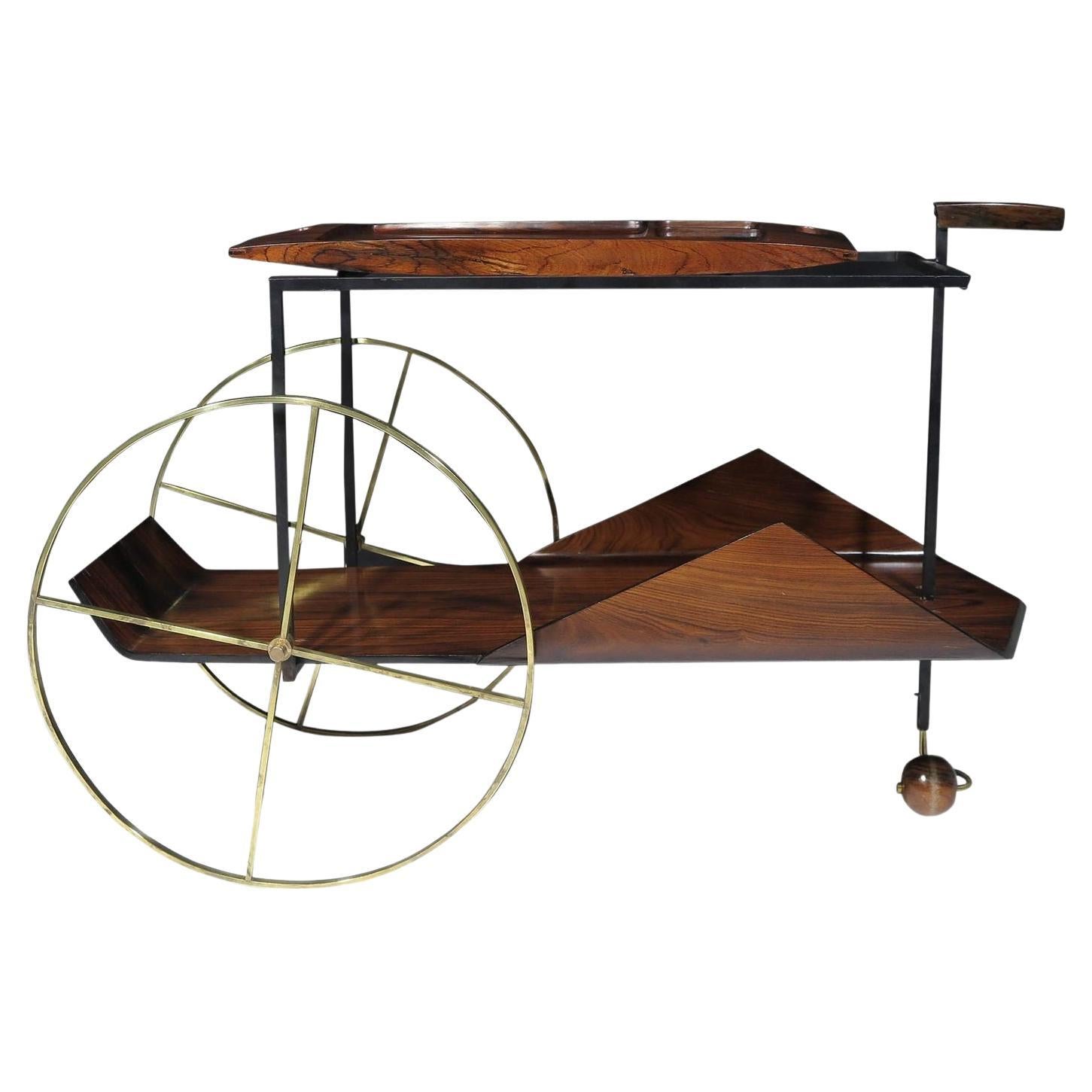 Jorge Zalszupin Carrinho de Chá Rosewood Bar Cart Trolley For Sale